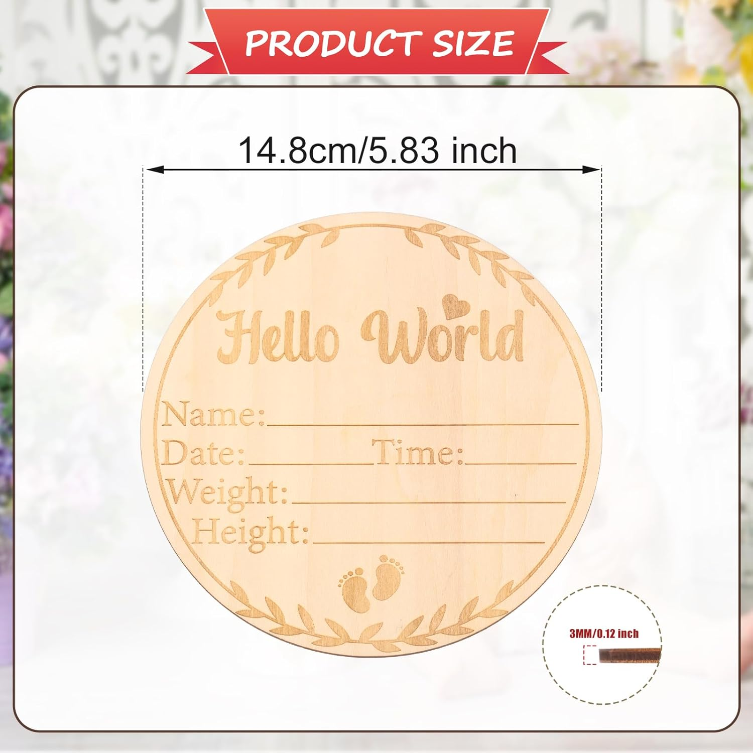 Baby Announcement Sign, 5.83 Inch Wooden Hello World Newborn Plaque Newborn Announcement Sign Birth Announcement Cards Board Baby Name Cards Outfit for Baby Gift Hospital (Style 1)