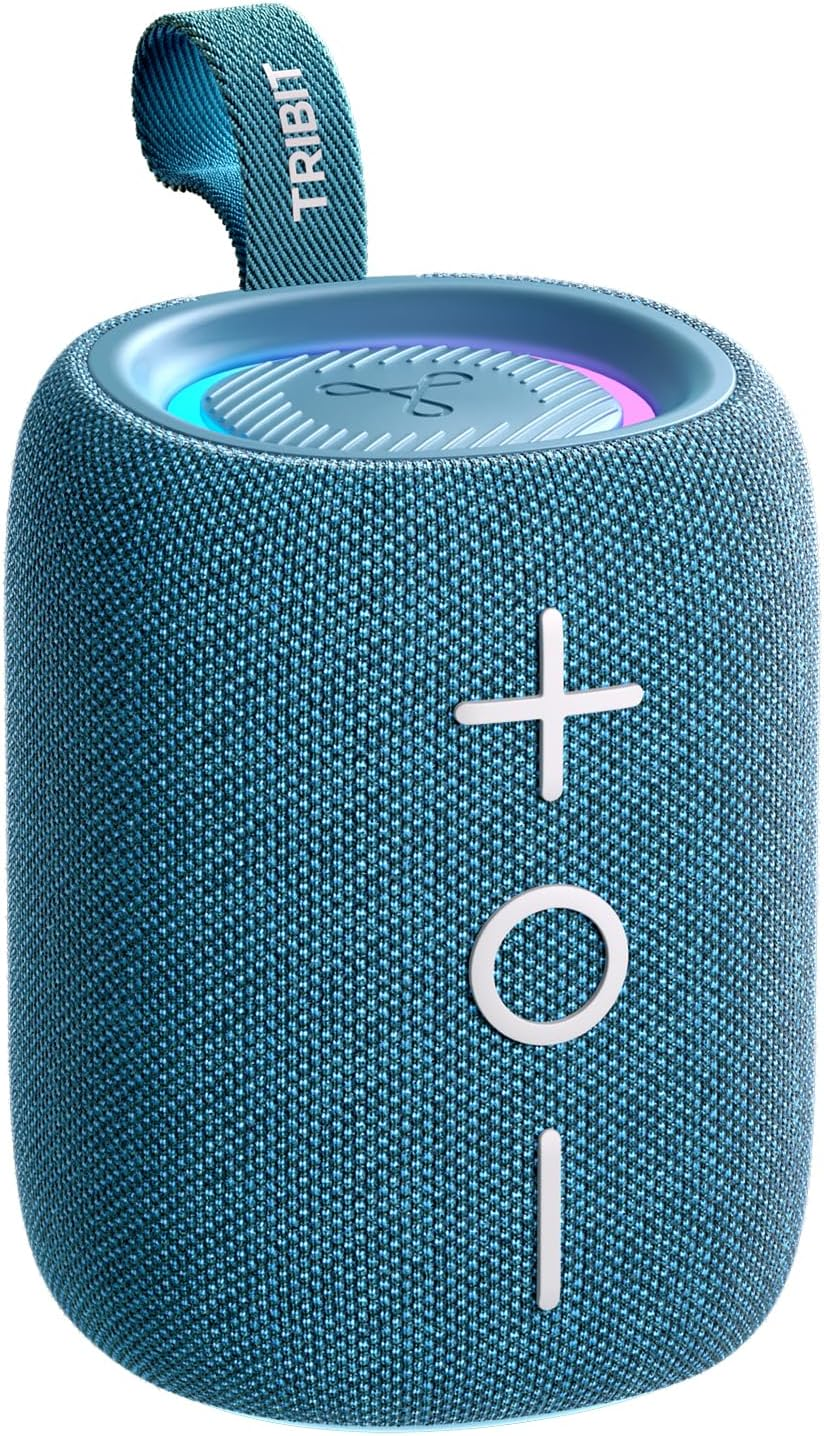 Tribit Stormbox Mini+ Bluetooth Speaker 12W,360&deg;Surround Sound,12H Playtime,Bt 5.4,IPX7 Waterproof,Led Lights,Custom EQ,TWS Pairing,Type-C, AAC/SBC Support,Portable for Home/Outdoor/Travel Black