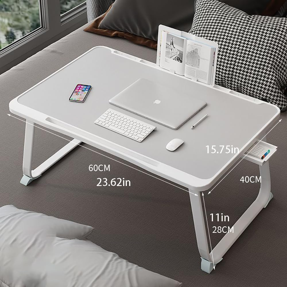 Hbluefat Laptop Desk Tray Table, Foldable Portable Lap Desk Notebook Stand Reading Holder with Storage Drawer and Cup Holder for Writing Reding Eating Breakfast on Bed/Couch/Sofa (Silver Gray) - Silver Gray image number 5