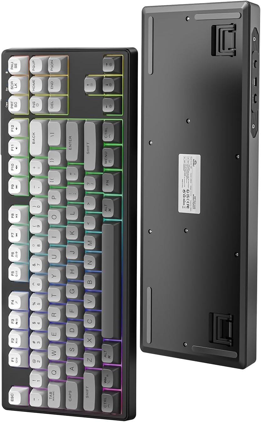 ZIYOU LANG X Attack Shark M87 75% Wireless Gaming Keyboard Mechanical Feel Silent Rainbow Backlit Bluetooth/2.4Ghz PBT Gradient Keycaps Rechargeable 4000Mah Battery Ergonomic for Mac/Win/Pc-Pink