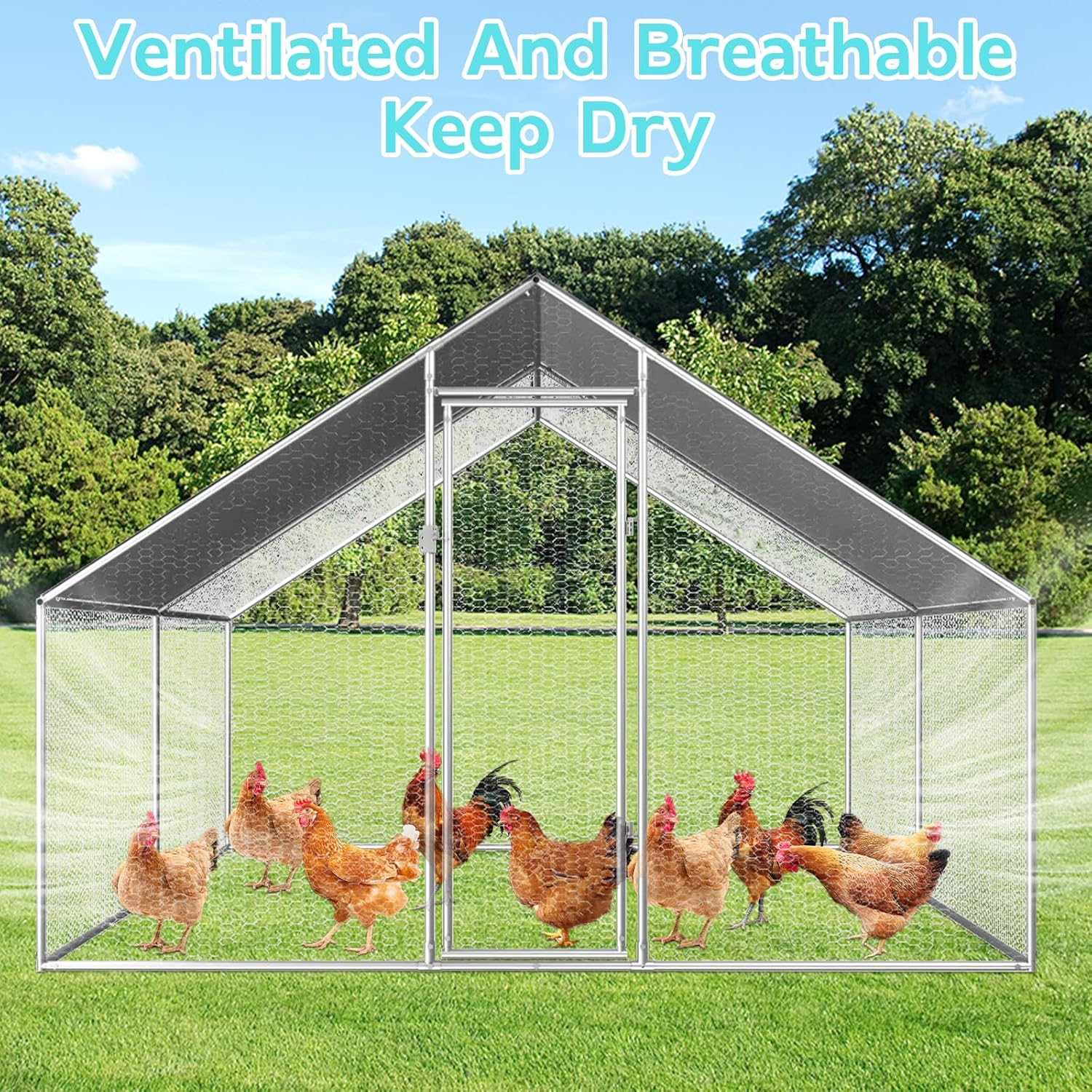 Chicken Coop Large Rabbit Hutch Pet Cage, Walk in Poultry House Coops Hen Run Ferret Habitat Farm Enclosure,2.75 X 4 X 1.92 M image number 2