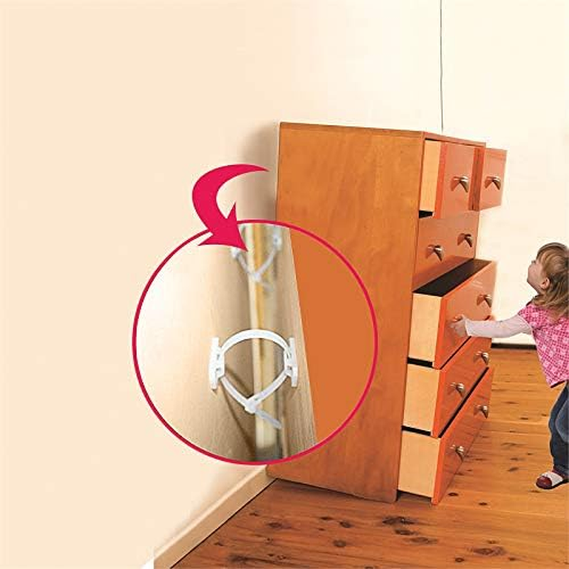 Furniture Anchors for Baby Proofing(12 Pack) Furniture Straps Kit anti Tip, Easy Installation Furniture Wall Anchors for Firmly Fixing, Adjustable Earthquake-Resistant Child Safety Straps image number 5