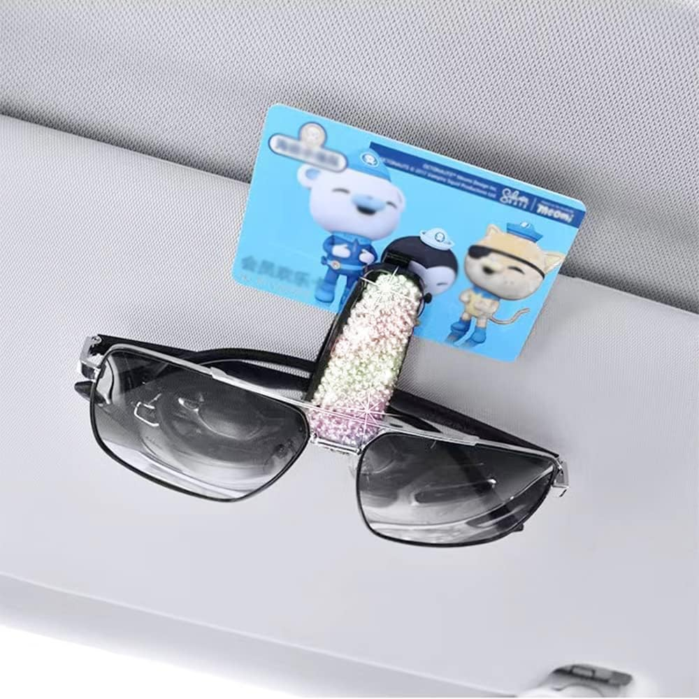 Turcee Set of 2 Bling Rhinestone Car Sun Visor Glasses Holders with Anti-Scratch Sponge,Car Decoration for Women Girls,Ticket Card Clip Visor Organizer,Universal Rhinestone Car Accessories (Colorful)