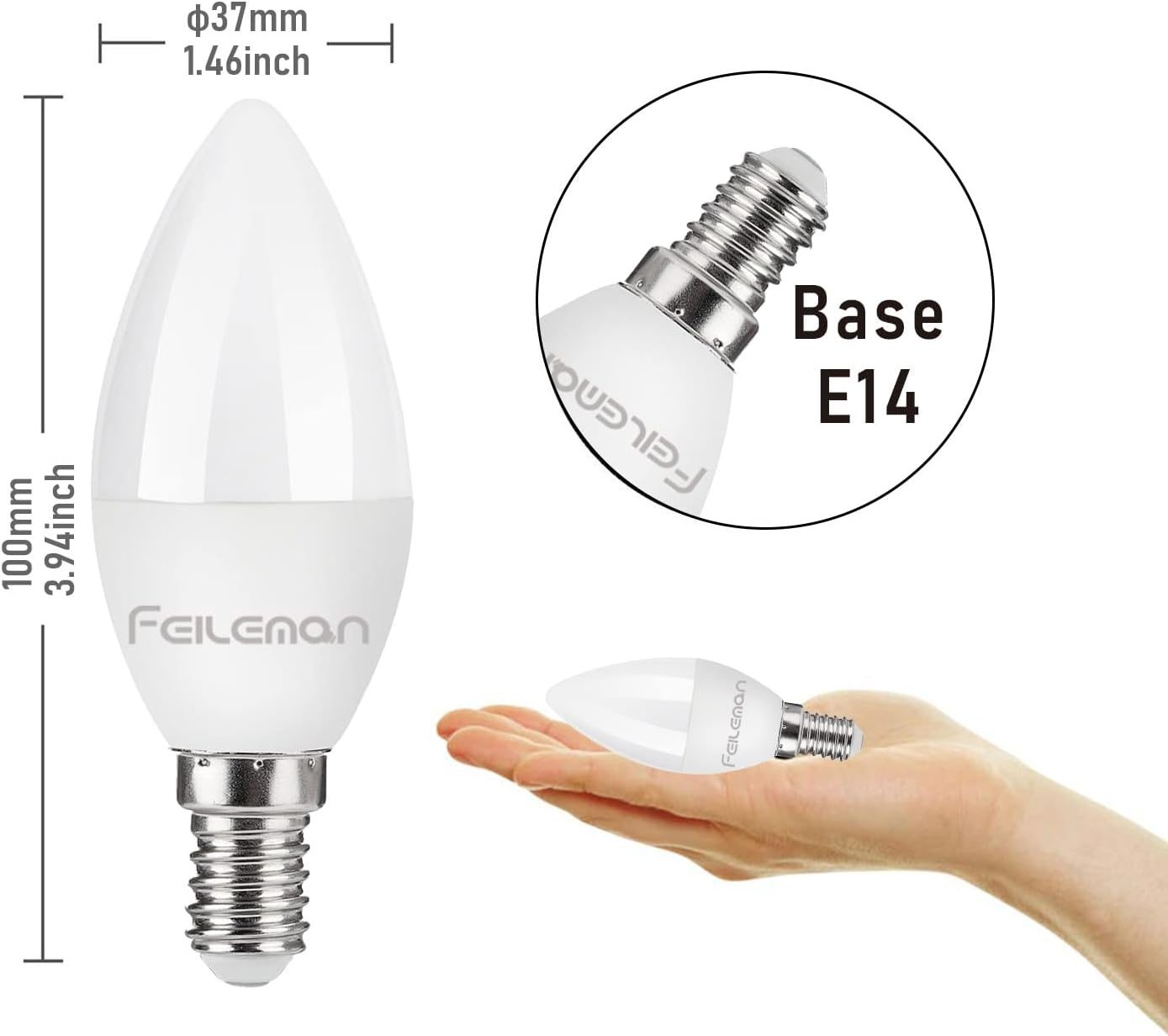 FEILEMAN E14 LED Light Bulbs 8W Super Bright Small Edison Screw Warm White 3000K,E14 LED Candle Bulb 8W 880LM Replacement 80W Halogen Bulb Not Dimmable Candle Bulb Pack of 6 image number 5