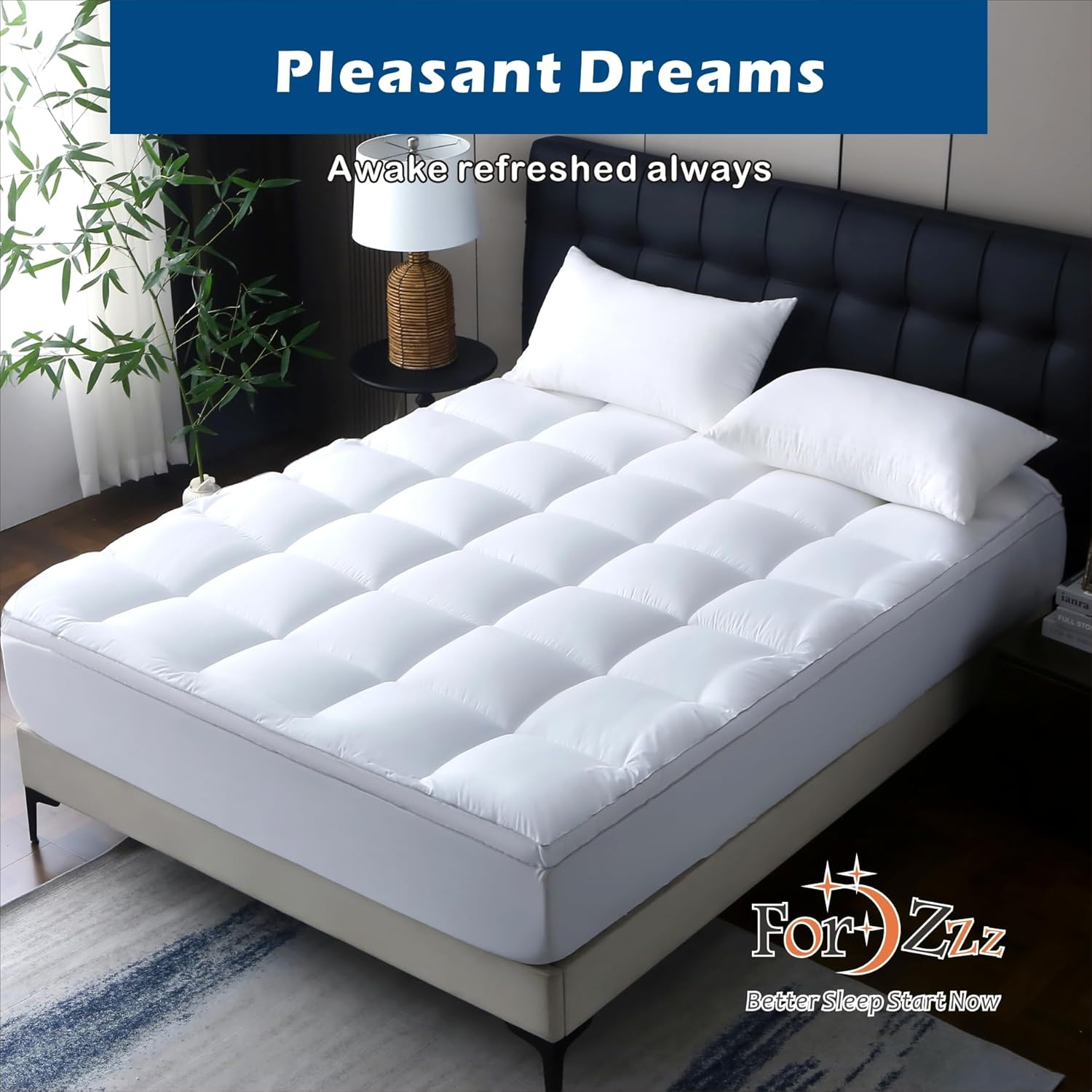 Forzzz Bamboo Mattress Topper Super King Size-Ultra Soft Hypoallergenic, Machine Washable, Stretch to 45Cm Deep Pocket Thick Mattress- 1000GSM Luxury Hotel Style-White-Super King