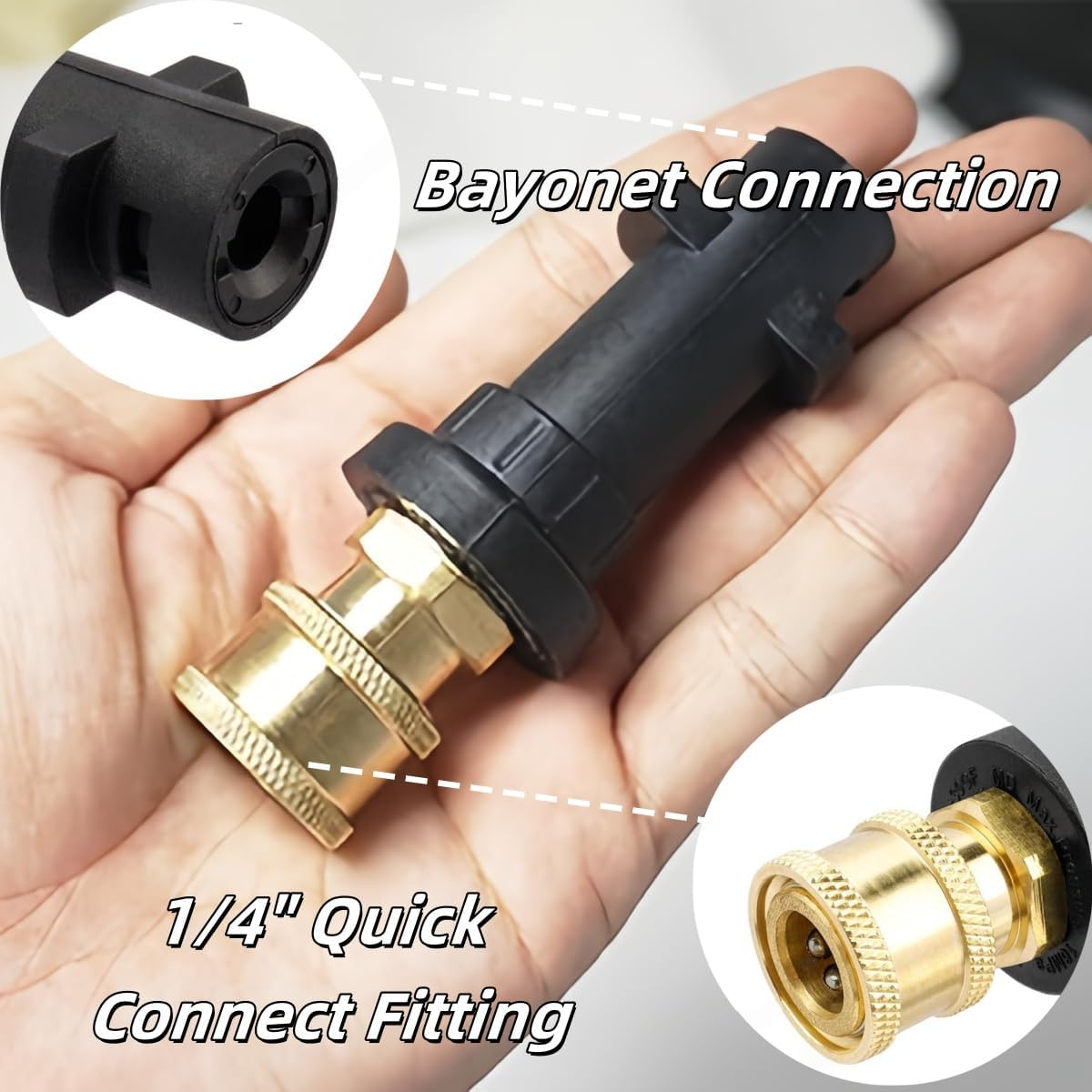 Kastetards High Pressure Washer Gun Adapter,1/4'' Quick Connect Adapter with Brass Female,Foam Gun Parts,With 1 Power Spray Nozzle Tips(Black)