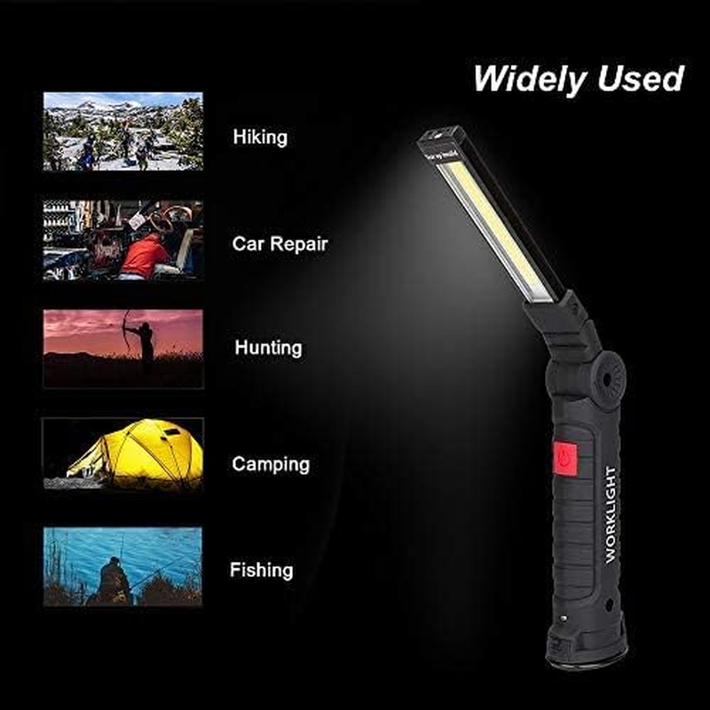 Lebote LED Work Light, COB Rechargeable with Magnetic Base, 360&deg; Rotate, 5 Light Modes, Portable for Car Repair, Household & Emergency Use (2 Pack, Large)
