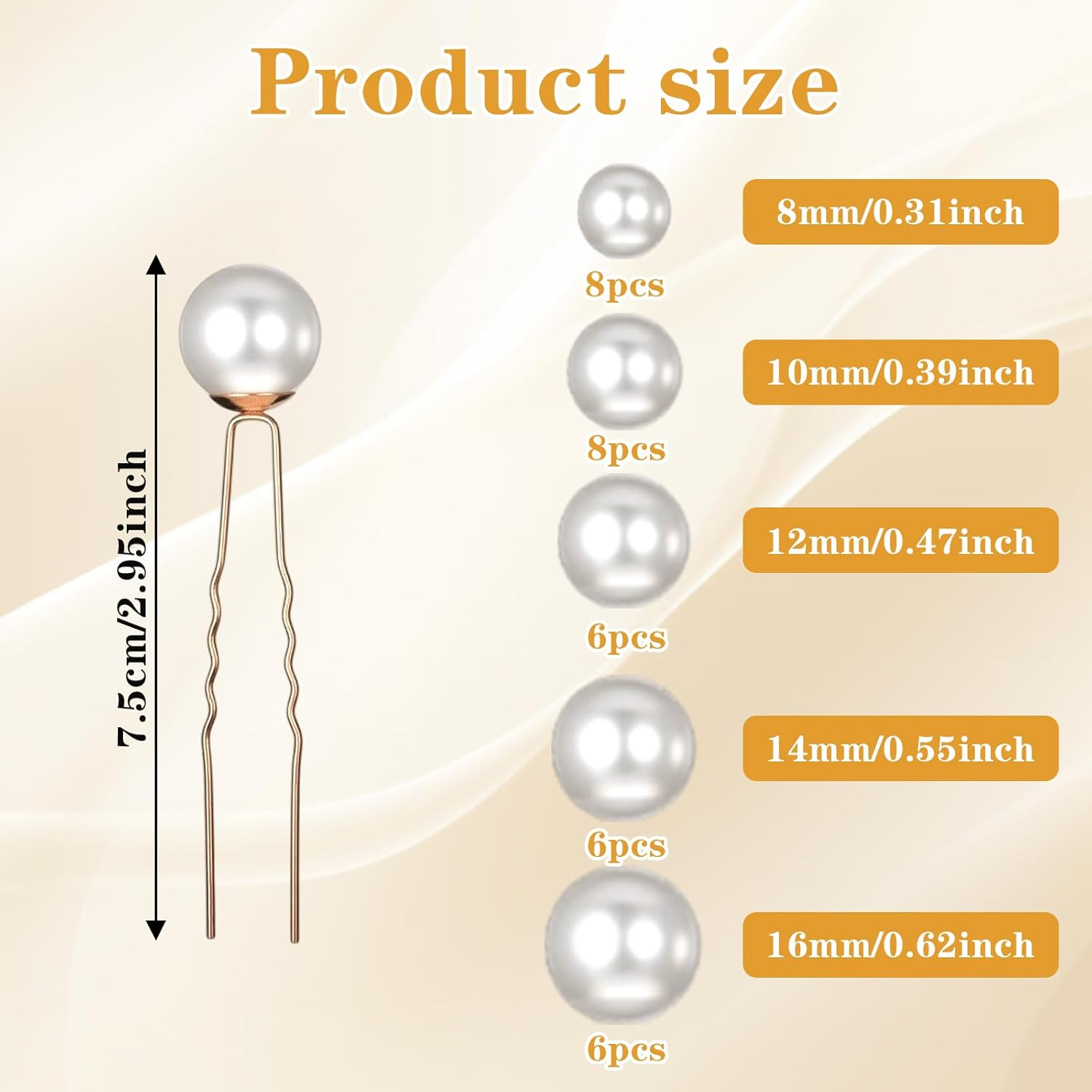 34 Pcs Wedding Pearl Hair Pins, Bridal Pearl Hair Accessories U Shape Barrette for Bride Bridesmaid Women Gold image number 4