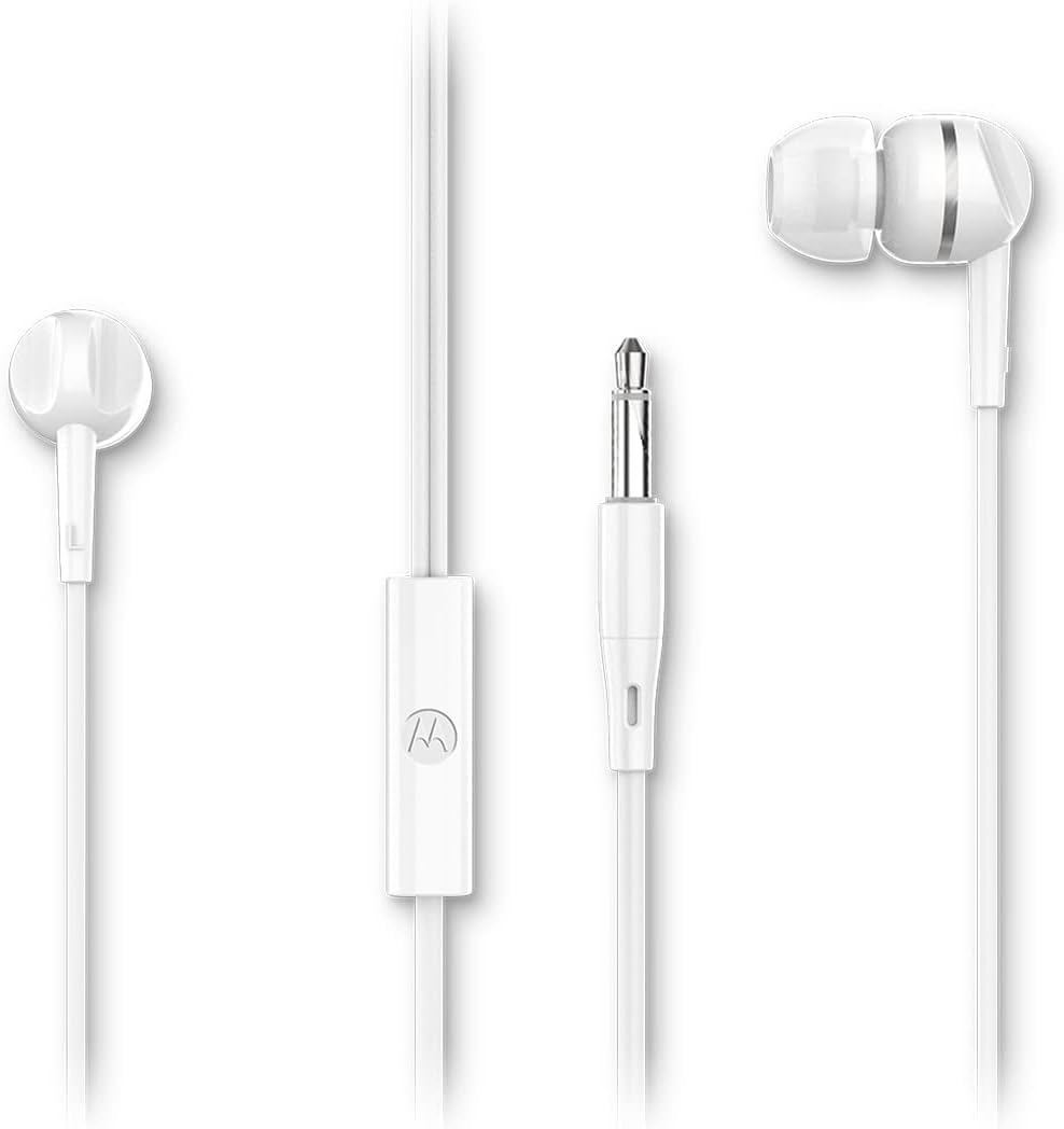 Motorola Sound Earbuds 105 - Wired In-Ear Stereo Headphones with Microphone for Hands-Free Calls - White image number 2