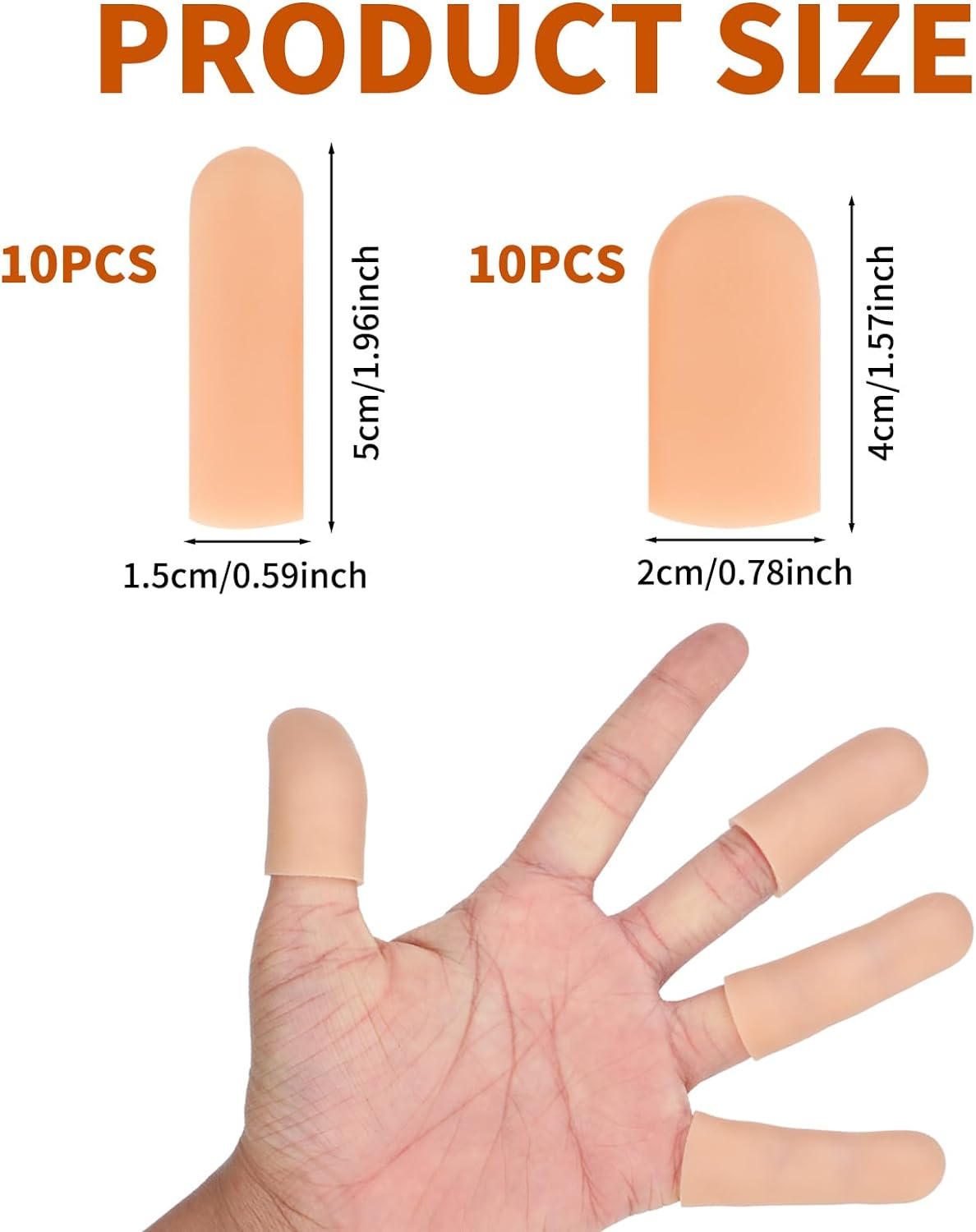 20 PCS Gel Finger Cots, Silicone Finger Protectors, Finger Sleeves for Dry Skin, Rubber Finger Covers for Finger Cracking, Wound, Hand Eczema, Finger Arthritis and More (2 Size, Nude) image number 5