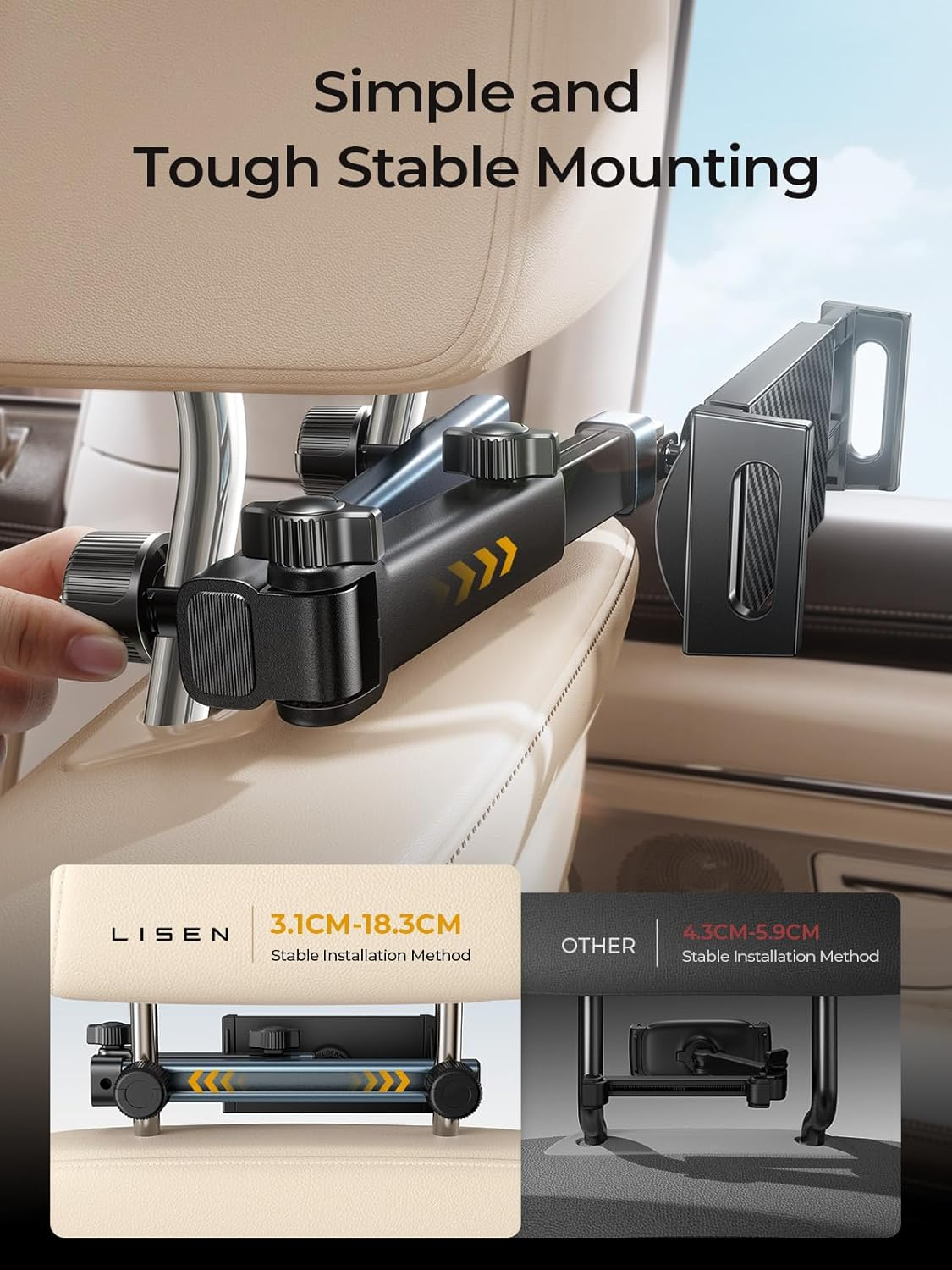 LISEN 3 in 1 for Ipad Holder for Car Accessories for Women Interior Road Trip Essentials Camping Tablet Holder Backseat Car Organizer Car TV for Backseat Headrest Ipad Car Mount Kids Fire Tablet image number 2