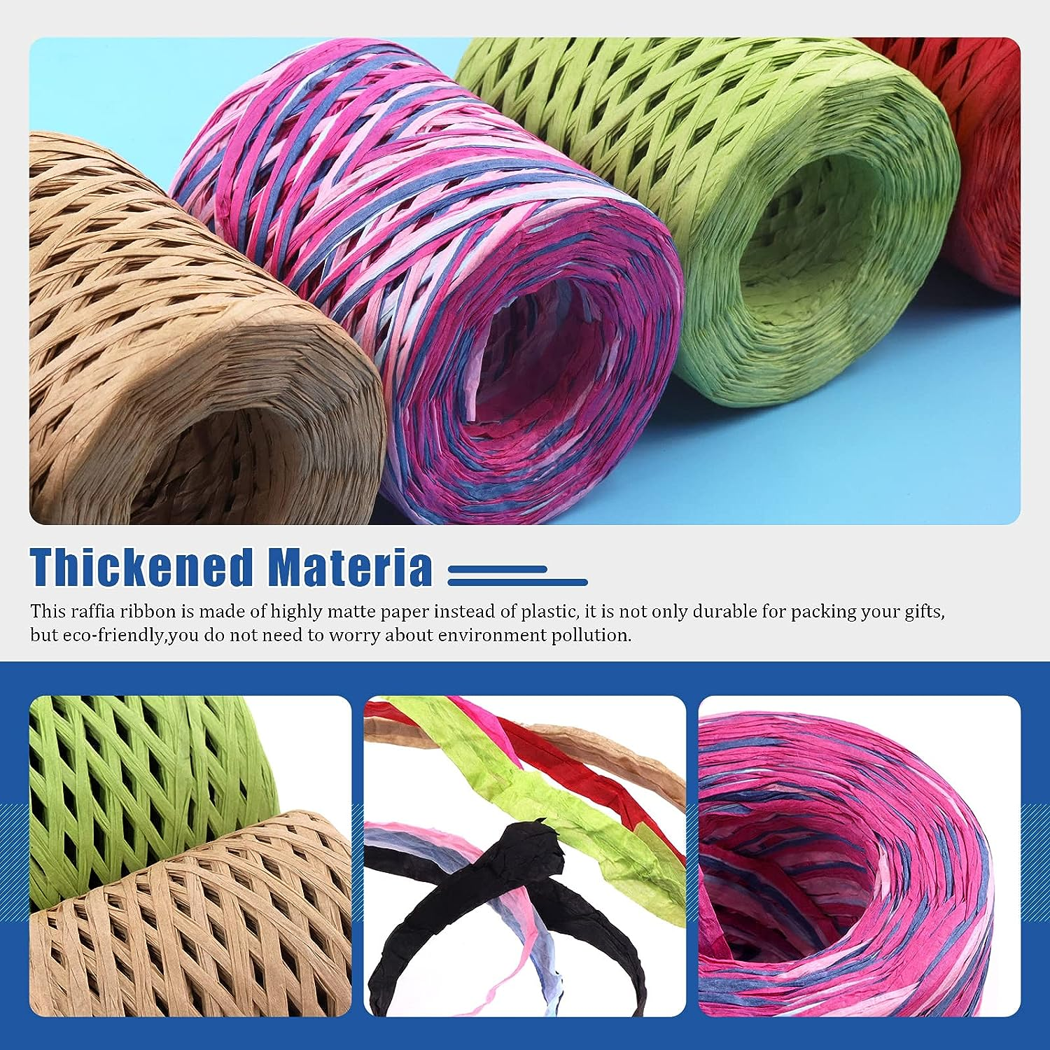 Glarks 200M Raffia Ribbon with Scissors Set, Red Paper Craft String, Natural Kraft Packing Twine for Gift Wrapping and Crafting Supplies - Black image number 5