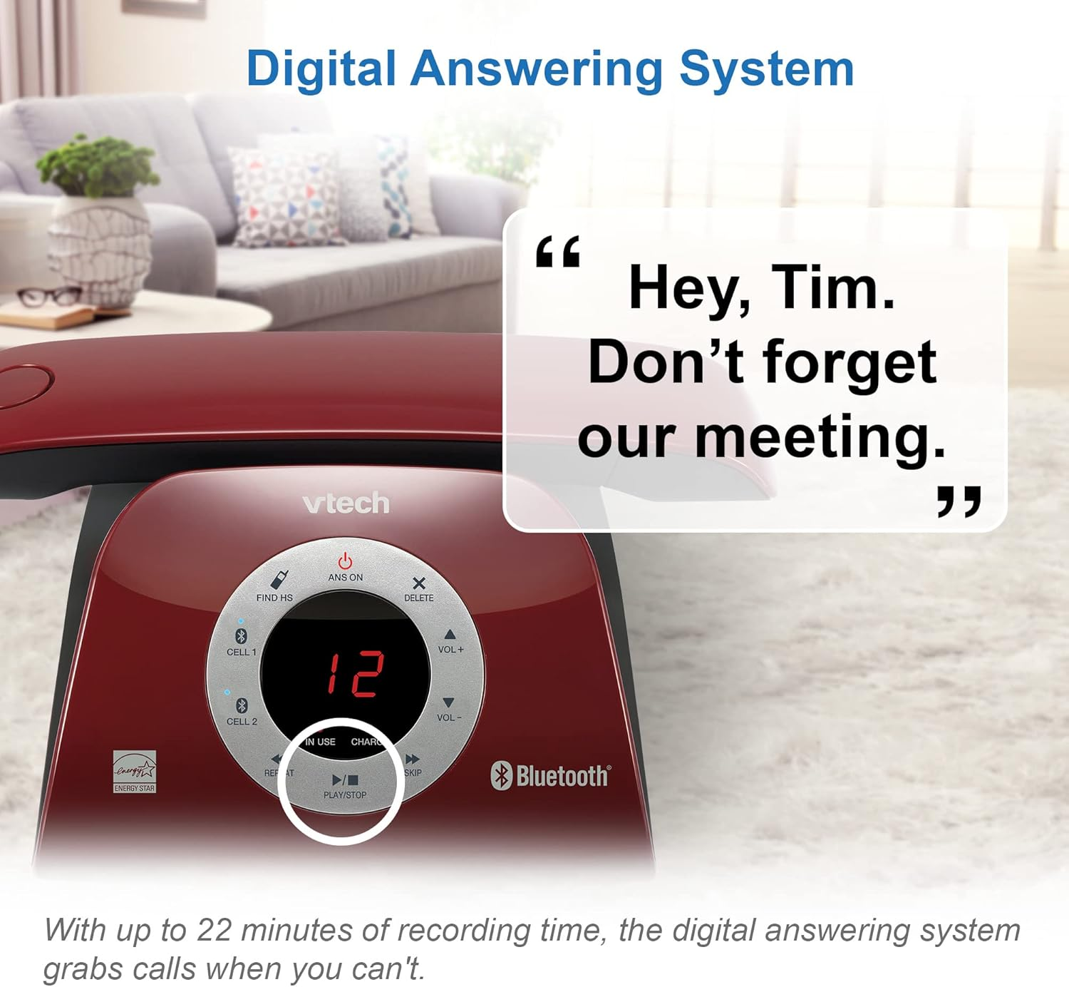 VTECH VS122-16 Retro-Design DECT 6.0 Cordless Phone: Bluetooth Connect to Cell, Call Blocker, Answering System, Full-Duplex Speakerphone, up to 1000 Phonebook Contacts & 1000 Call Block Entries