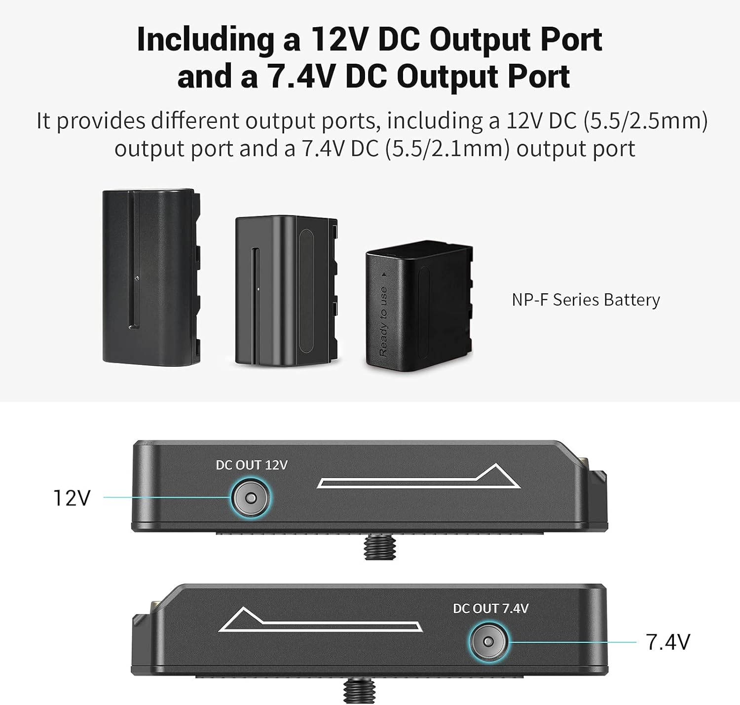 Smallrig NP-F Battery Adapter Plate Lite for Sony NP-F Battery, W/ 12V/7.4V Output Port, LED Low Indicator, ABS Material - 3018 image number 3
