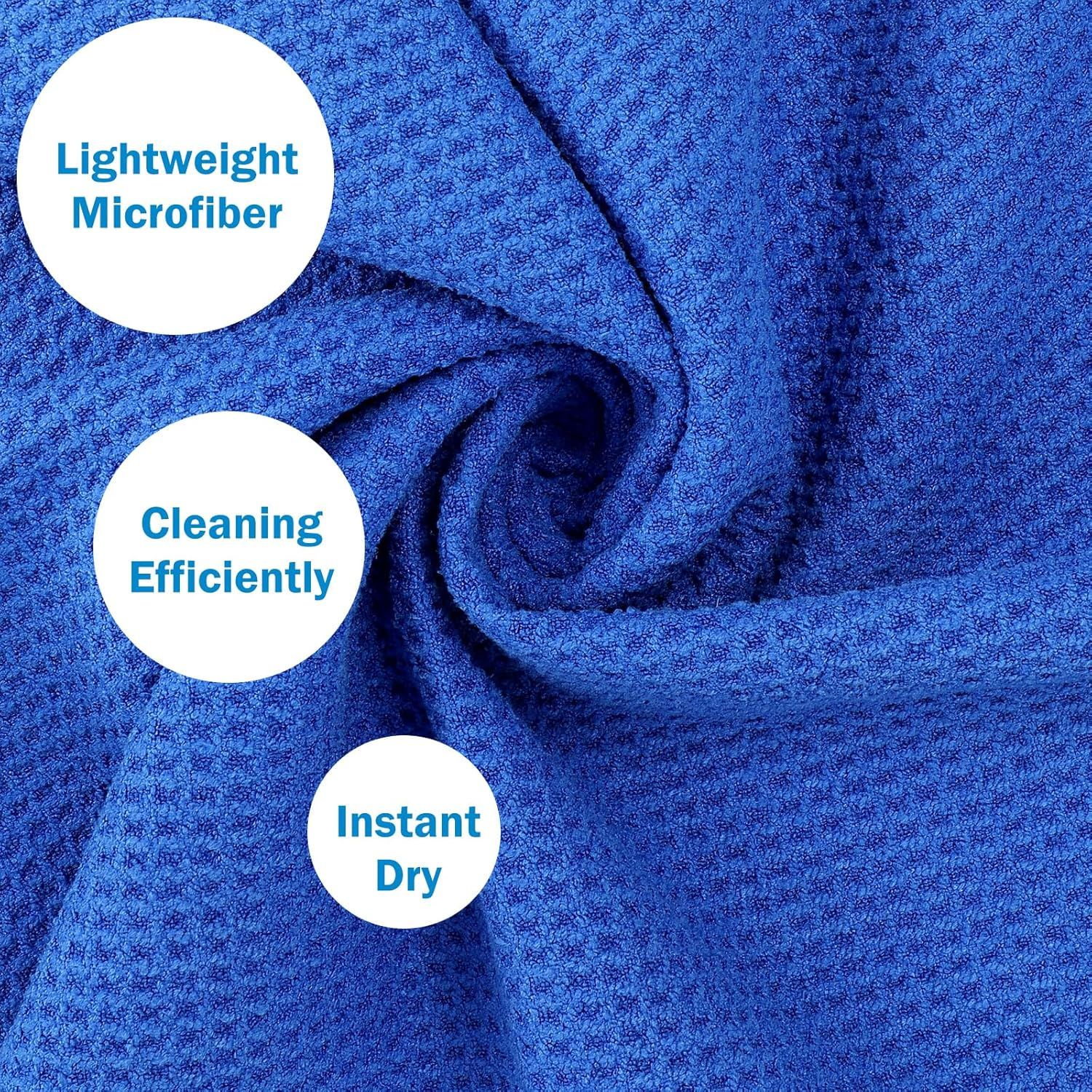 [3 Pack]Microfiber Golf Towels (40X40Cm) with Carabiner Clip & Hook, Convenient Golf Cleaning Towel, Waffle Pattern Tri-Fold Handy Picks Towel (Black+Blue+Gray) - Blue+Blue+Blue image number 3