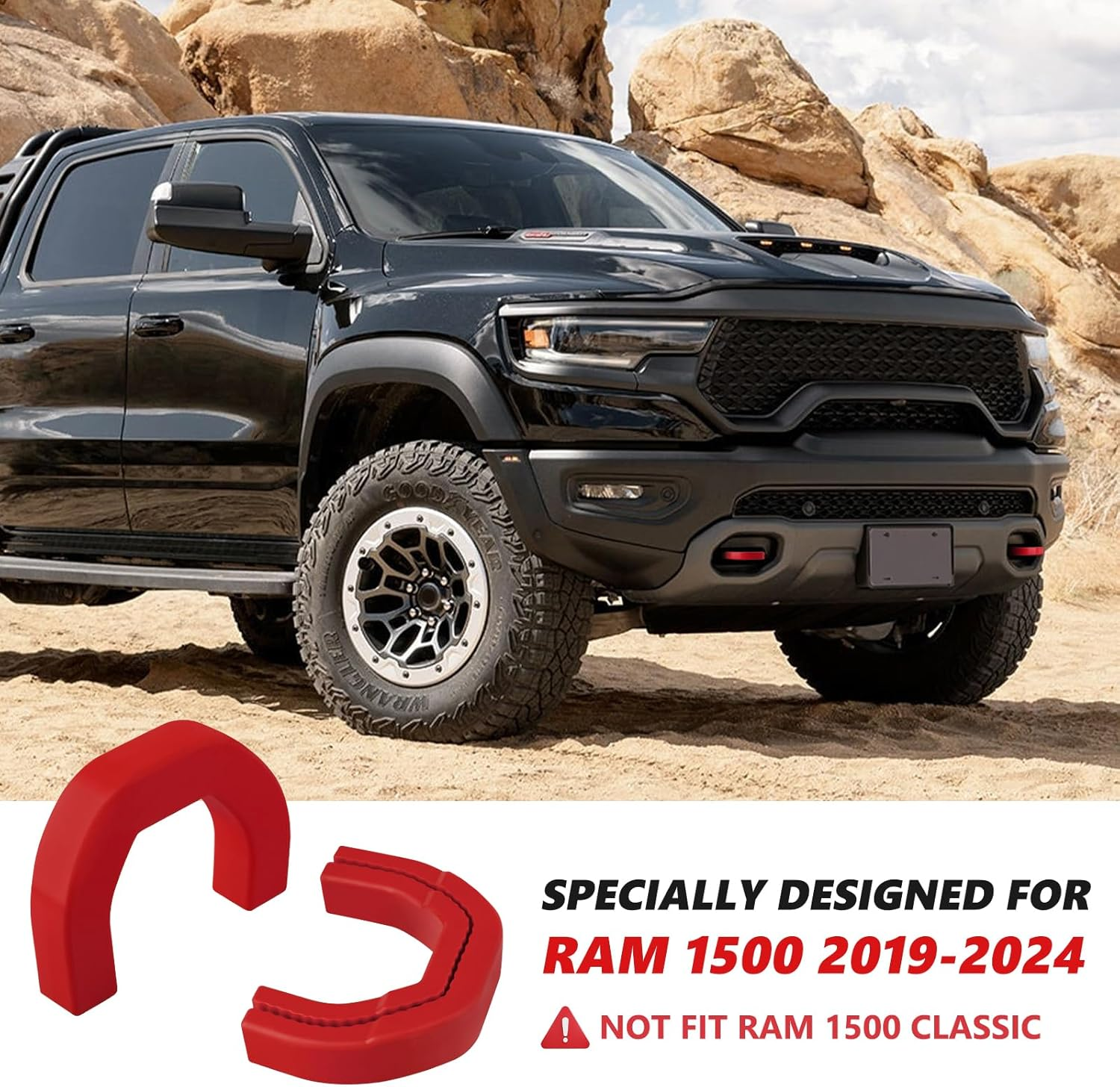 TECHPICCO Front Tow Hooks Covers Hitch Cover Customized Car Tow Hooks Compatible with RAM 1500 Accessories 2019-2025|Red (Not Fit for RAM 1500 Classic,Warlock,Ram 2500,RAM 3500) image number 3