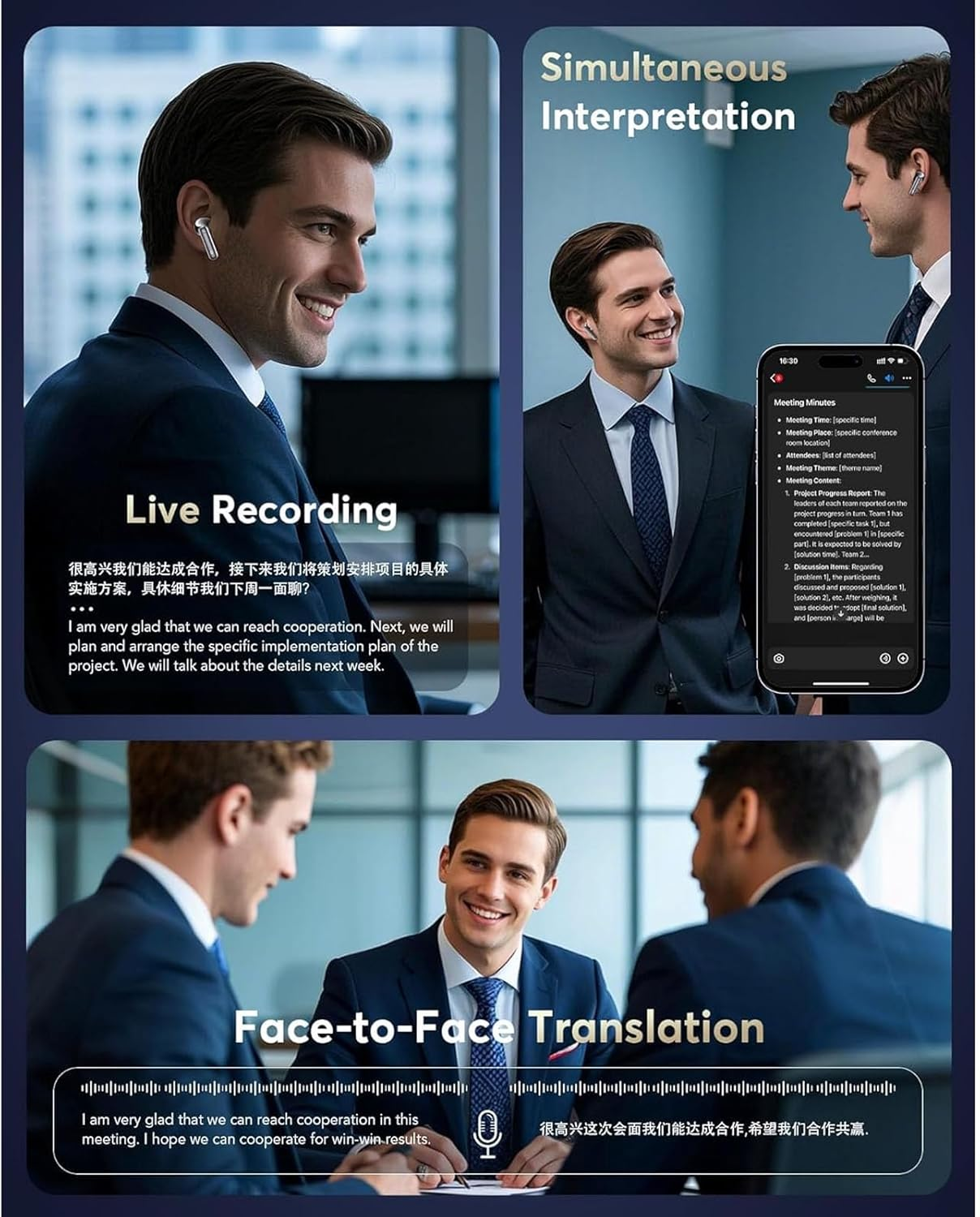 Sxhlseller AI Translation Earbuds, 3 in 1 BT5.4 Noise Cancelling Wireless Stereo Earbuds, 164 Languages Real Time Translator with APP for Travel and Business image number 1