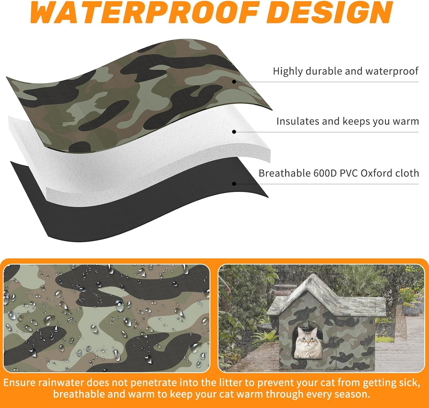 Outdoor Cat House Waterproof, Insulated Cat Houses for Outdoors, Large Feral Cat House for Seasons, Collapsible Outdoor Cats Shelter with Door and Soft Mat, Collapsible Feral Easy to Assemble (Green)