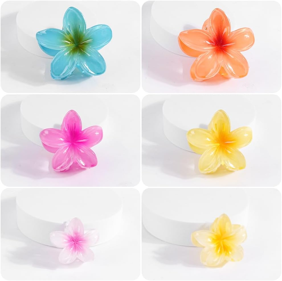 Alaoo Flower Hair Clip, Pack of 6 Hair Clips, Flower Hair Claw Clips, Hawaiian Plumeria Hair Accessories, Non-Slip Hair Clip, Flower, Hair Accessories for Women, Thick/Thin Hair, Holiday Gifts image number 4