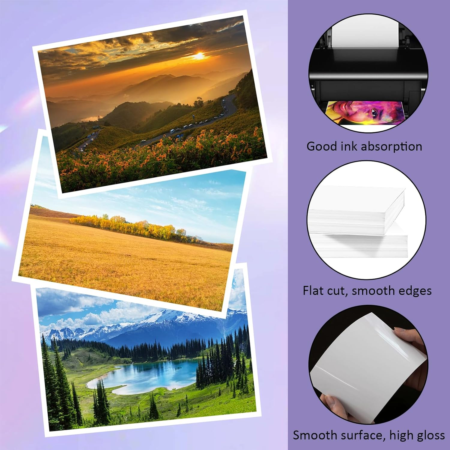 Sgphrzlt 100 Sheets 12.7X8.9 Cm High Glossy Photo Paper, 210Gsm Professional White Blank Picture Printer Paper, Premium Instant Dry Smooth Photographic Paper Fit for Inkjet Printers image number 4