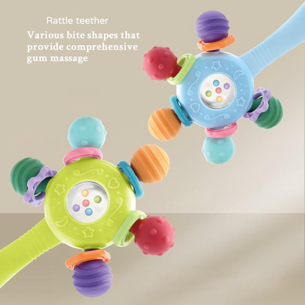 Itreatu Baby Sensory Toy for 0-6 Months,Montessori Early Education Toy,Teething Toy for 3-6 Months,6-12 Months, Rattle Stick Toy,Baby Rattle, Grasp Training Toy, Baby Teething Toys,Newborn Toys (Blue) - Pink image number 4