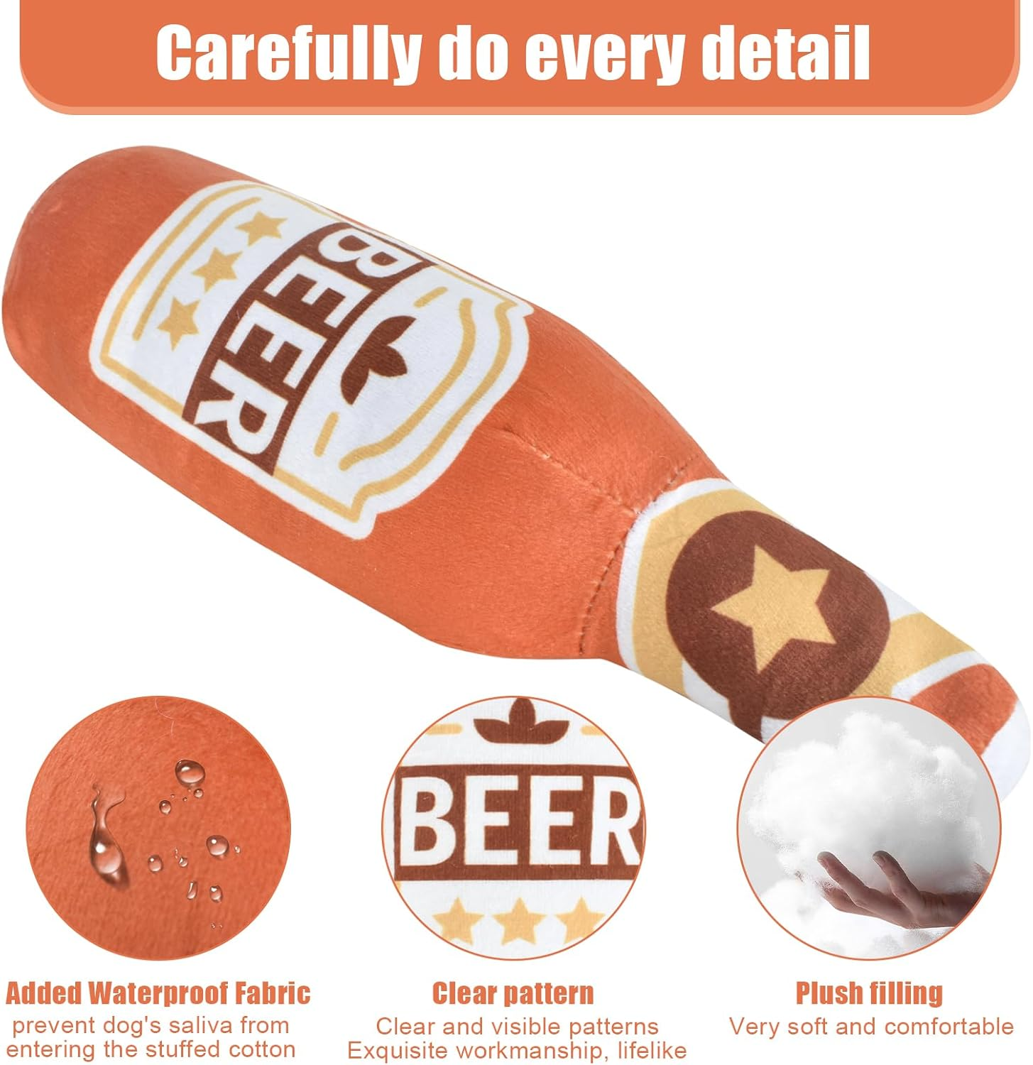 Squeaky Dog Interactive Play Toy, Dog Toys, Interactive Dog Chew Toy, Beer Bottle Plush Puppy Toys Portable Funny Cute Pet Plush Squeaky Dog Toy for Small Medium Dogs and Other Pets (Orange) image number 4