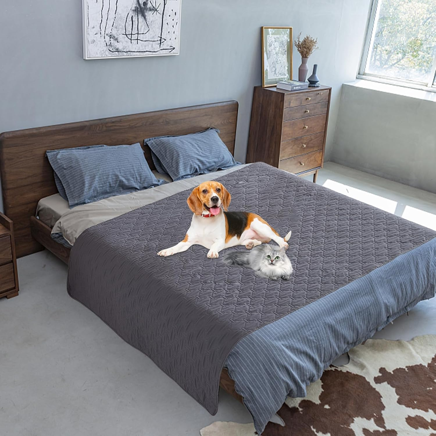 Nizirioo Waterproof Dog Blanket, 130 X 200 Cm, Waterproof Pet Blanket, Waterproof Blanket, Reversible Scratch-Resistant Protective Blanket for Dogs, Pets, Cats (Dark Grey) image number 1