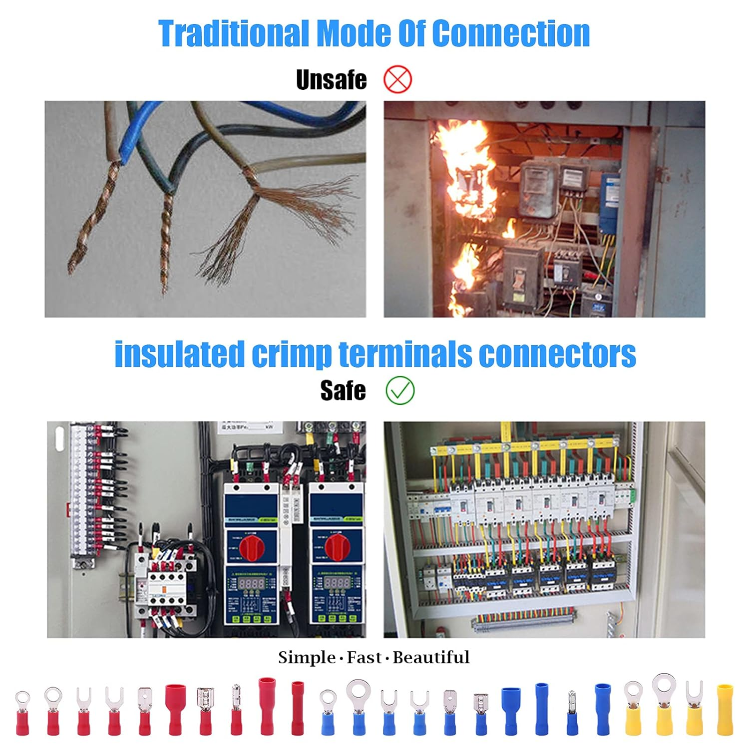Glarks 355Pcs 22-16/16-14/12-10 Gauge Mixed Quick Disconnect Electrical Insulated Butt Bullet Spade Fork Ring Solderless Crimp Terminals Connectors Assortment Kit image number 3