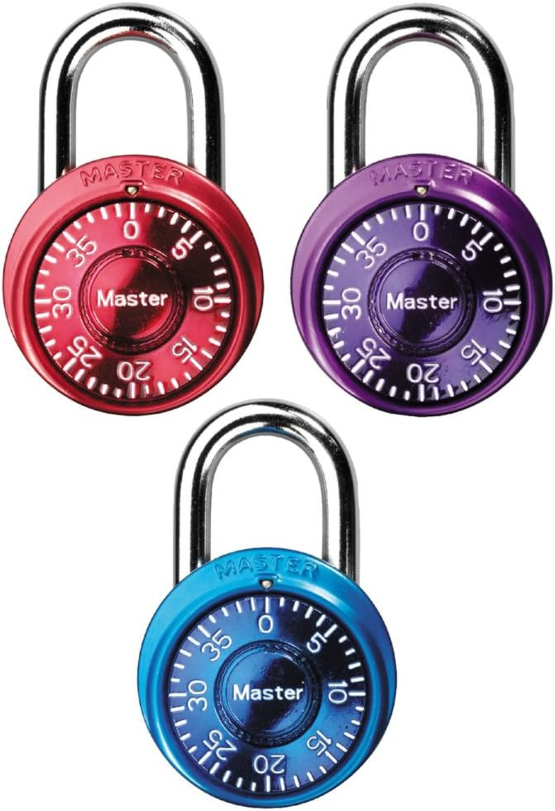 Master Lock 1533TRI Locker Lock Mini Combination Padlock, 3 Pack, Assorted Colors image number 6