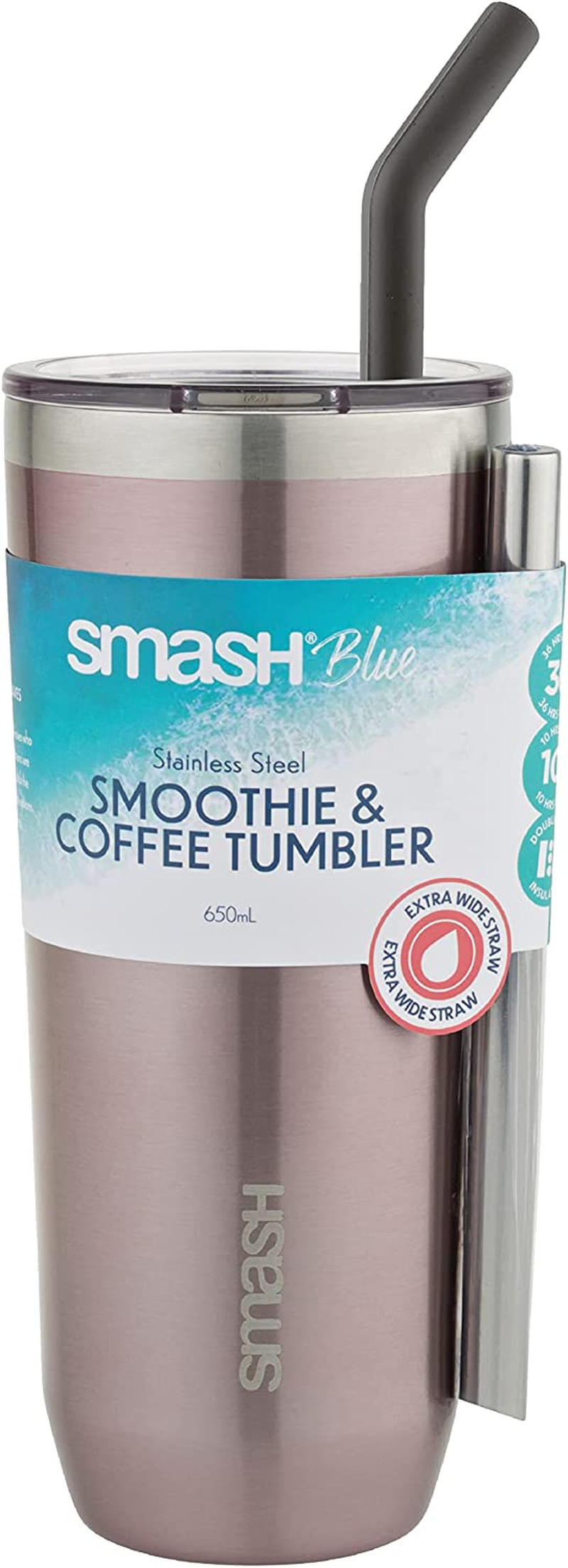Smash Smoothie and Coffee Tumbler with Straw and Lid, Blush, 650 Ml Capacity - Grey image number 2