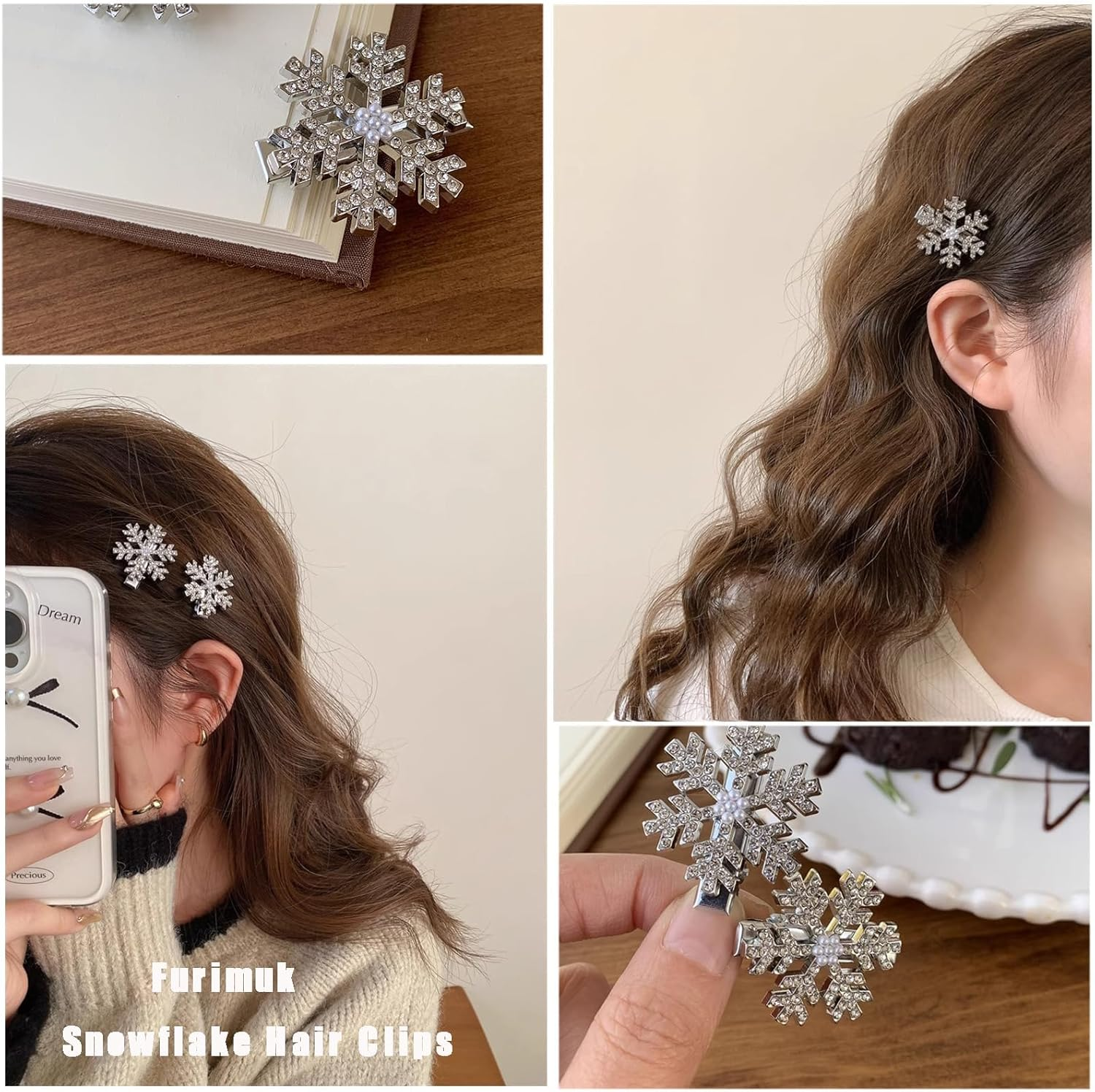 Snowflake Hair Clip Set, 10 Pieces Exquisite Christmas Snowflake Hair Clips, Snowflakes Hair Accessories Hair Clip with Shiny Rhinestones for Women Girls Winter Christmas Party Gift (B) image number 3