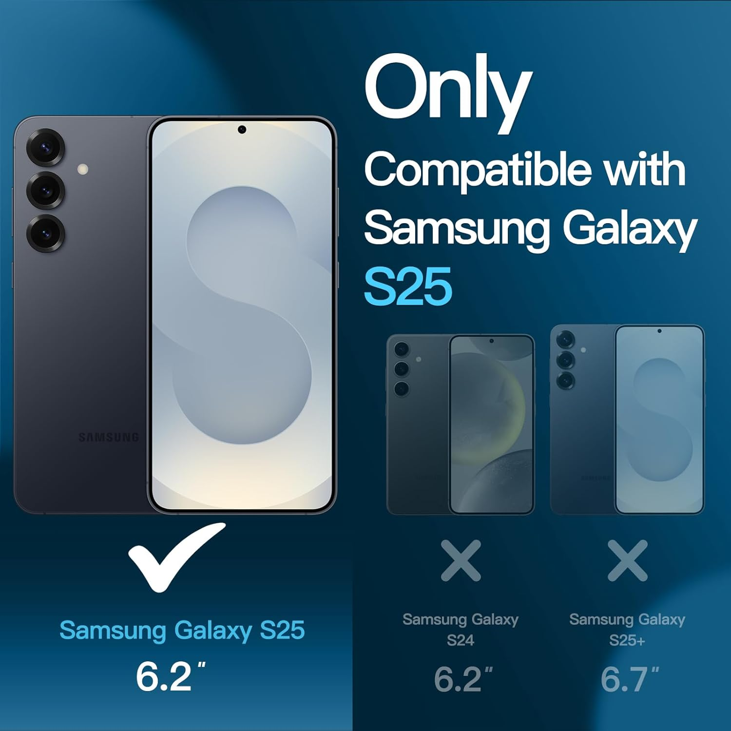 Jetech Matte Case for Samsung Galaxy S25 5G with 2-Pack Each Screen Protector and Camera Lens Protector, 5 in 1 Translucent Back Phone Cover, Tempered Glass Film (Black) image number 2