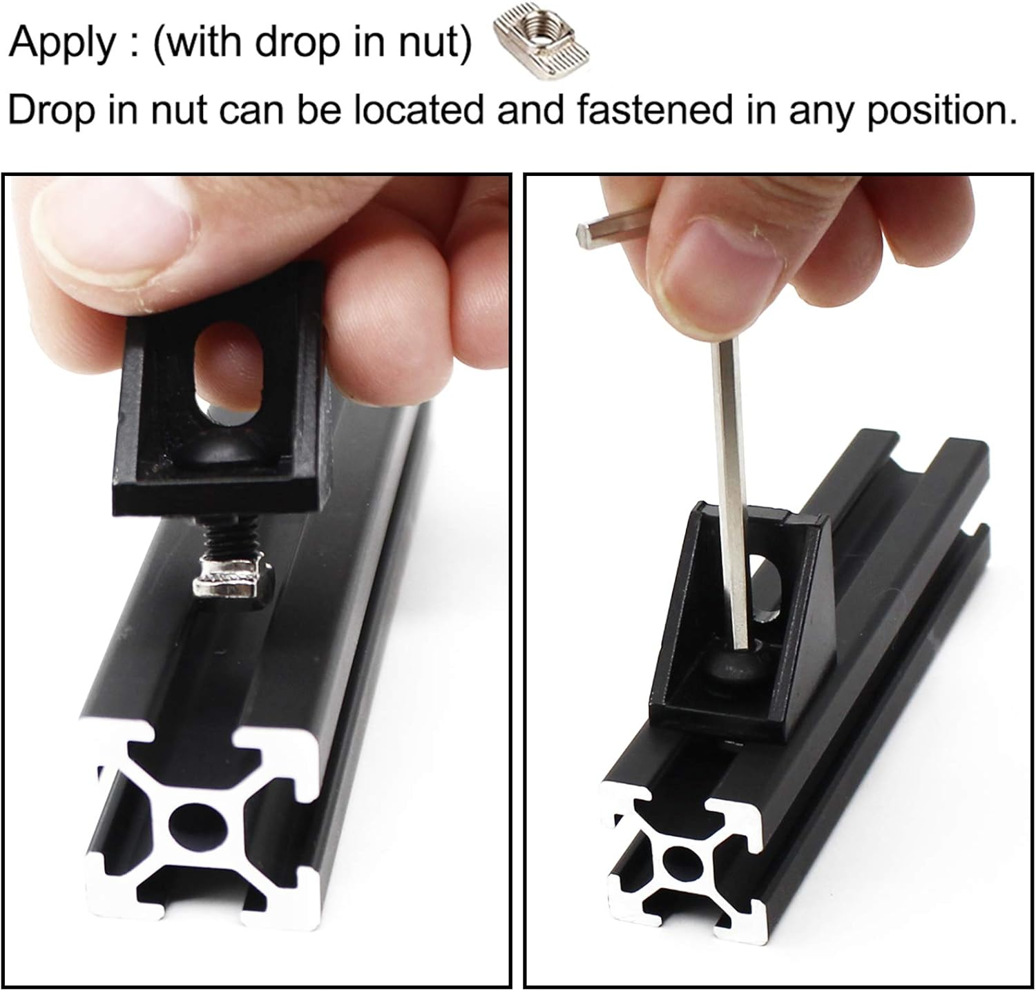 BLCCLOY 20 Sets 2020 Aluminum Extrusion T Slot Corner Bracket 20 Series Extruded Hardware 90 Degree Right Angle Connector with M5 Bolts Nuts for 20/20 80 20 2040 T V Slot Black Aluminum Profile image number 5