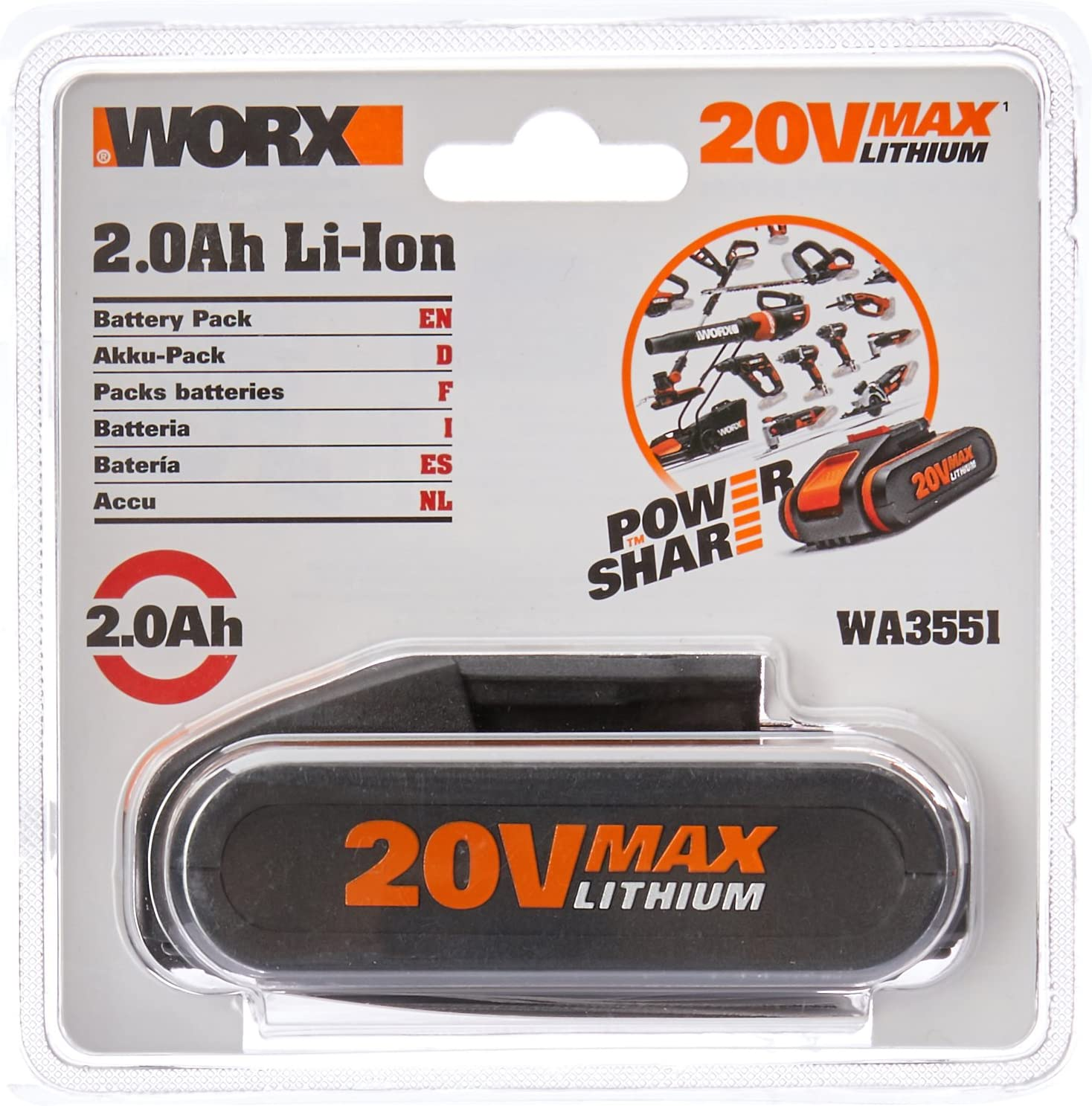 WORX 20V Powershare 4.0Ah Battery Pack Lithium-Ion, Battery Capacity Indicator WA3553 image number 3