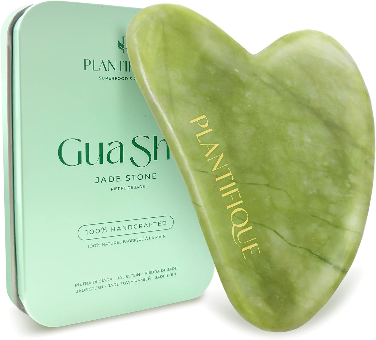 Plantifique Gua Sha Facial Tools by - anti Aging Guasha Massage Tool - Jawline Sculptor - Guasha Tool for Face - Face Sculpting Tool for Your Skincare Routine - Jade Gua Sha image number 1