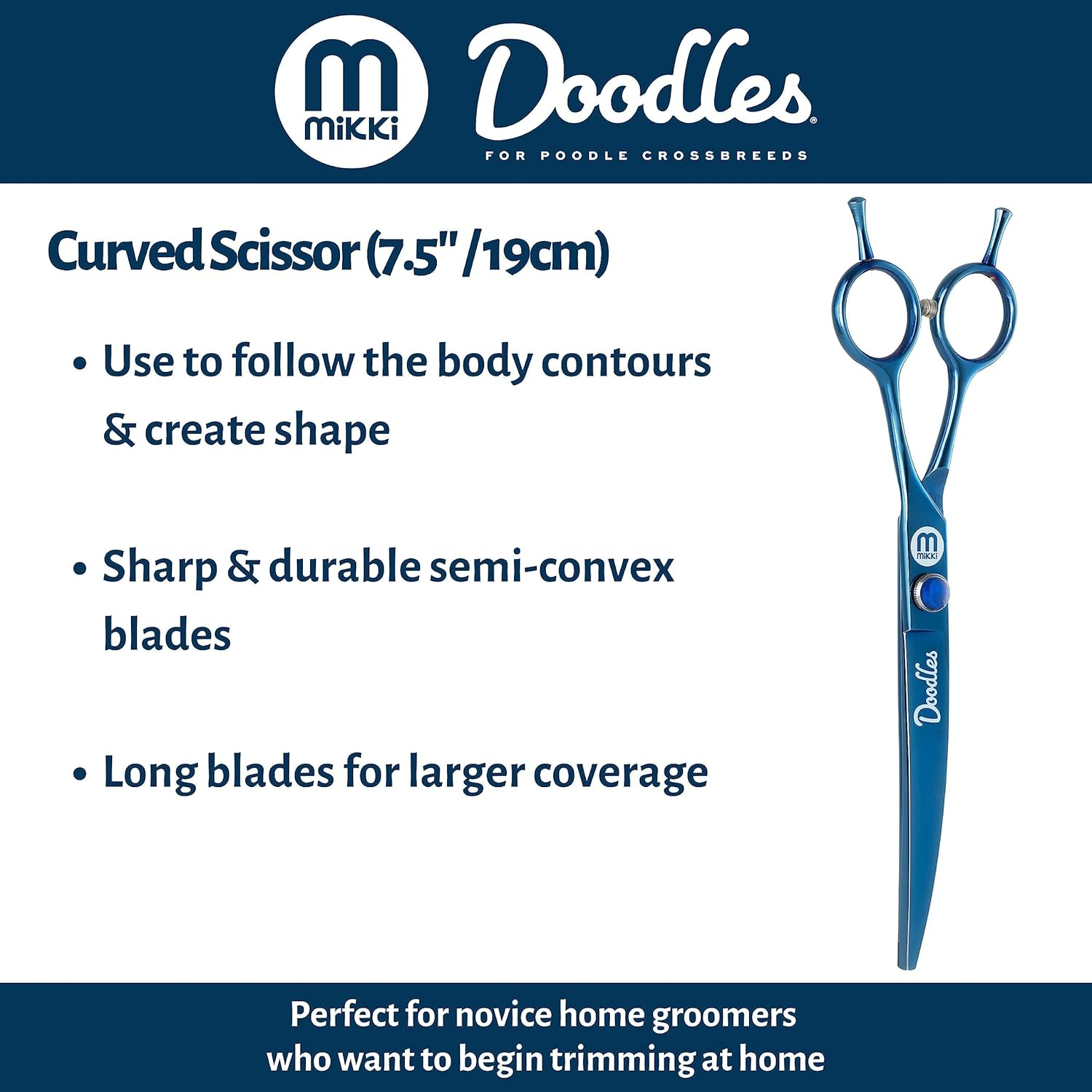 Mikki Doodle, Dog, Puppy Curved Coat Trimming & Shaping Scissors, Sharp & Durable Semi-Convex Blade, Blunted Safety Tips, Adjustable Tension Screw for Control and Precision, 19Cm (7.5&rdquo;) image number 6