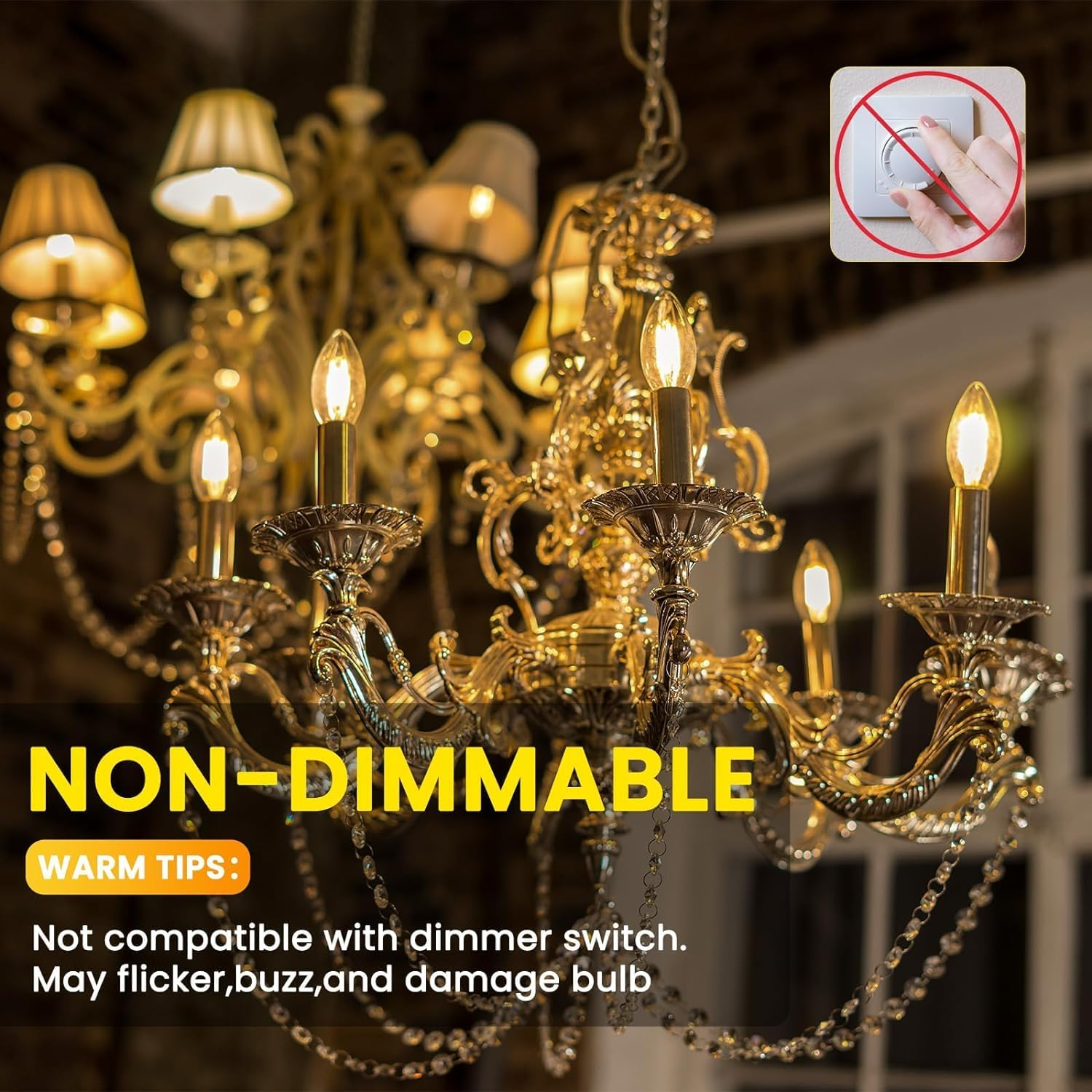 2W E27 LED Vintage Light Candle Bulbs - E27 Edison Screw LED Bulb Ultra Warm White 2200K C35 Dim Low Watt Light Bulb Amber Glass Orange Bulbs,Equivalent 20W,Non-Dimmable,2-Pack image number 1