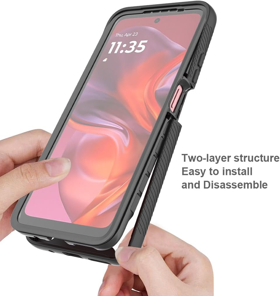 SEAHAI Clear Case for Motorola Moto E15/MOTO G05/MOTO G15/MOTO G15 Power, [With Built-In Screen Protector] Military Grade Full Body Rugged Armor Cover, Heavy Duty Dropproof Shockproof Case - Black image number 3