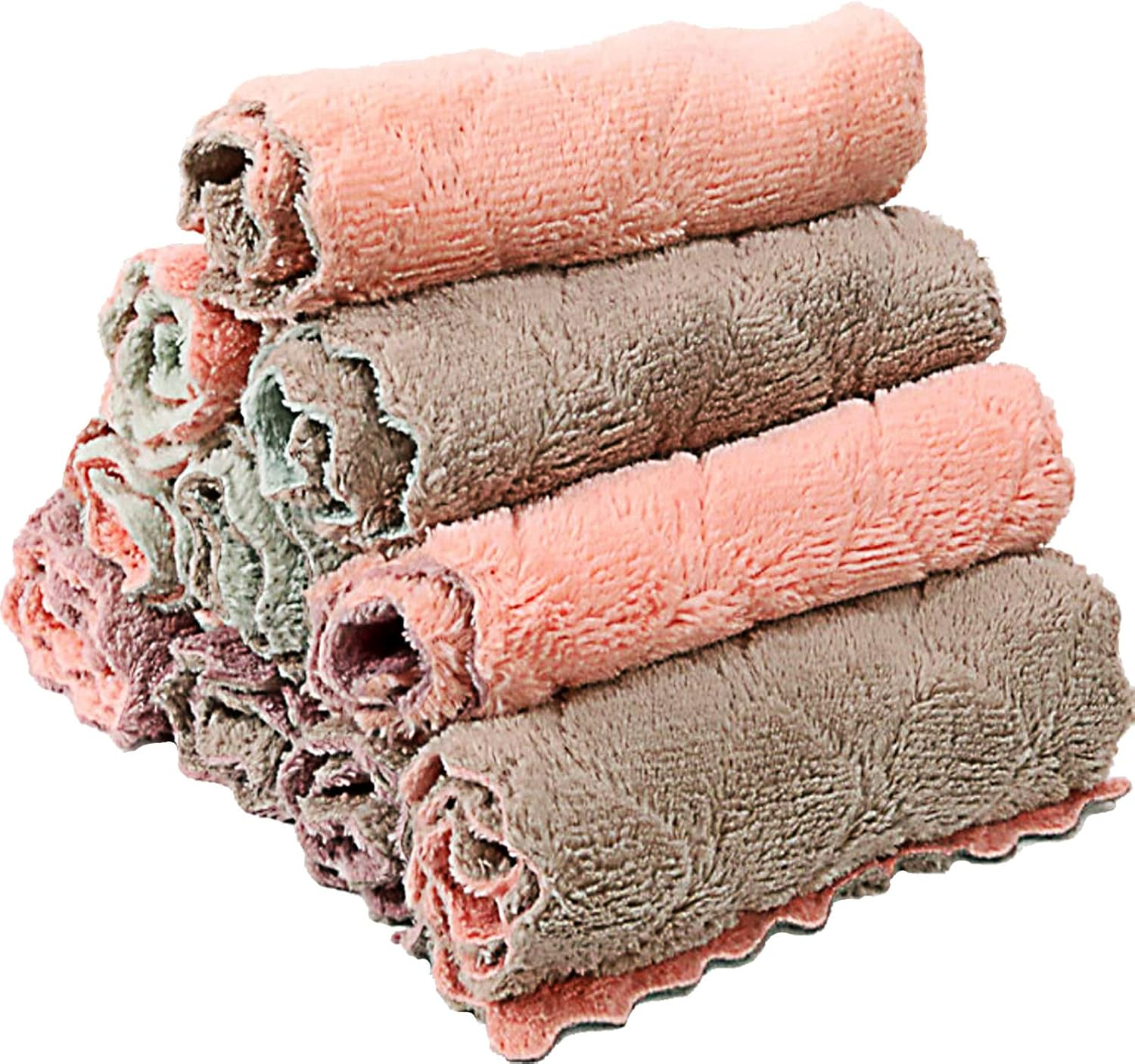 10 Pack Kitchen Cloth, Microfiber Dishtowels Washcloths, Super Absorbent Coral Velvet Dishtowels, Premium Cleaning Cloths,Non-Stick Oil Quick Dry Dish Towels, Soft Tea Towels, Table Cleaning Cloths.