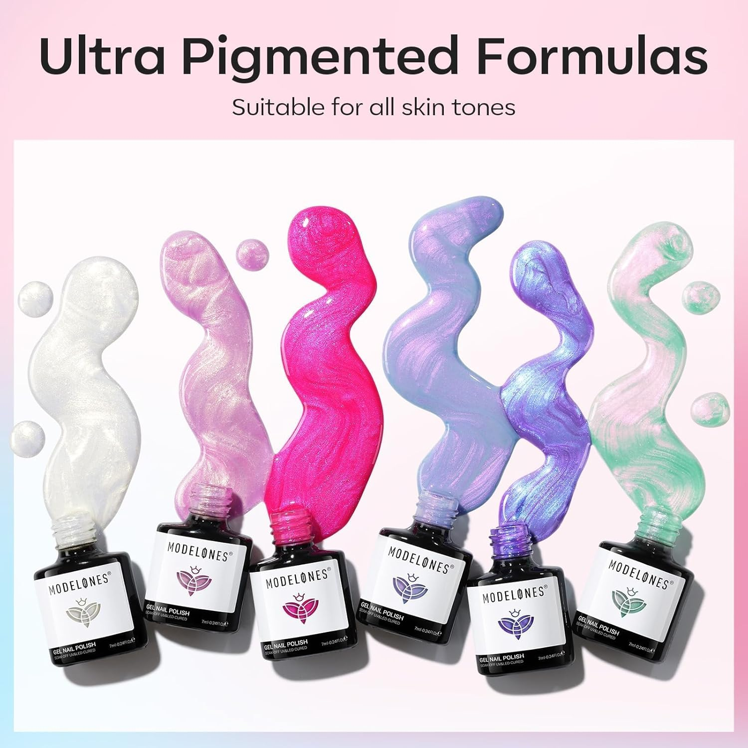 Modelones Pearl Gel Nail Polish Set, 6 Colors Ocean Shimmer White Hot Pink Purple Blue Green Mermaid Glitter Gel Polish Soak off Nail Drawing Nail Gel Polish Swirl Shell Thread Effect DIY Gift image number 6