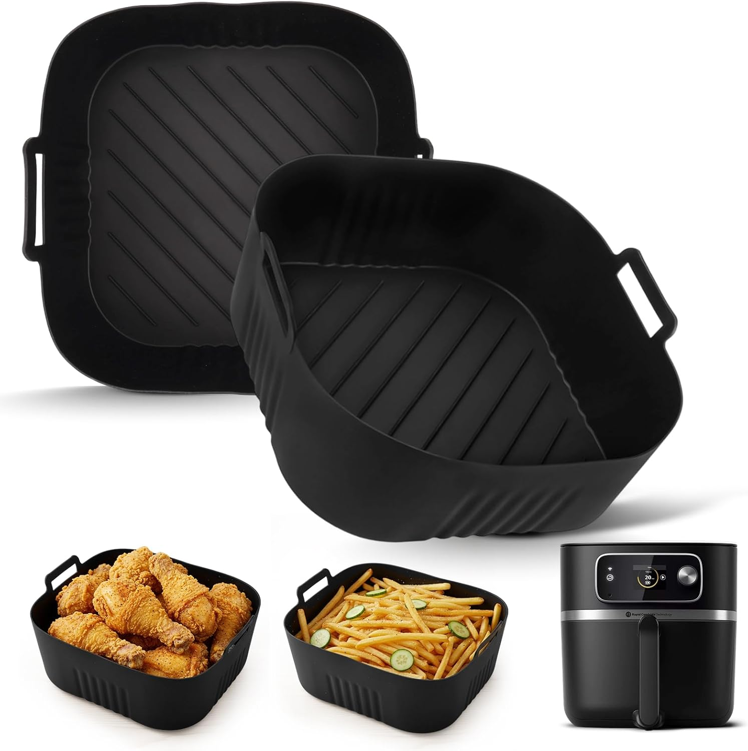 Viiotu 2 Pack Silicone Air Fryer Liners Compatible with Philips 7000 Series 8.3L, Reusable Non-Stick Square Air Fryer Silicone Liner, High Temperature Resistant Easy Cleaning Oven Accessories image number 5