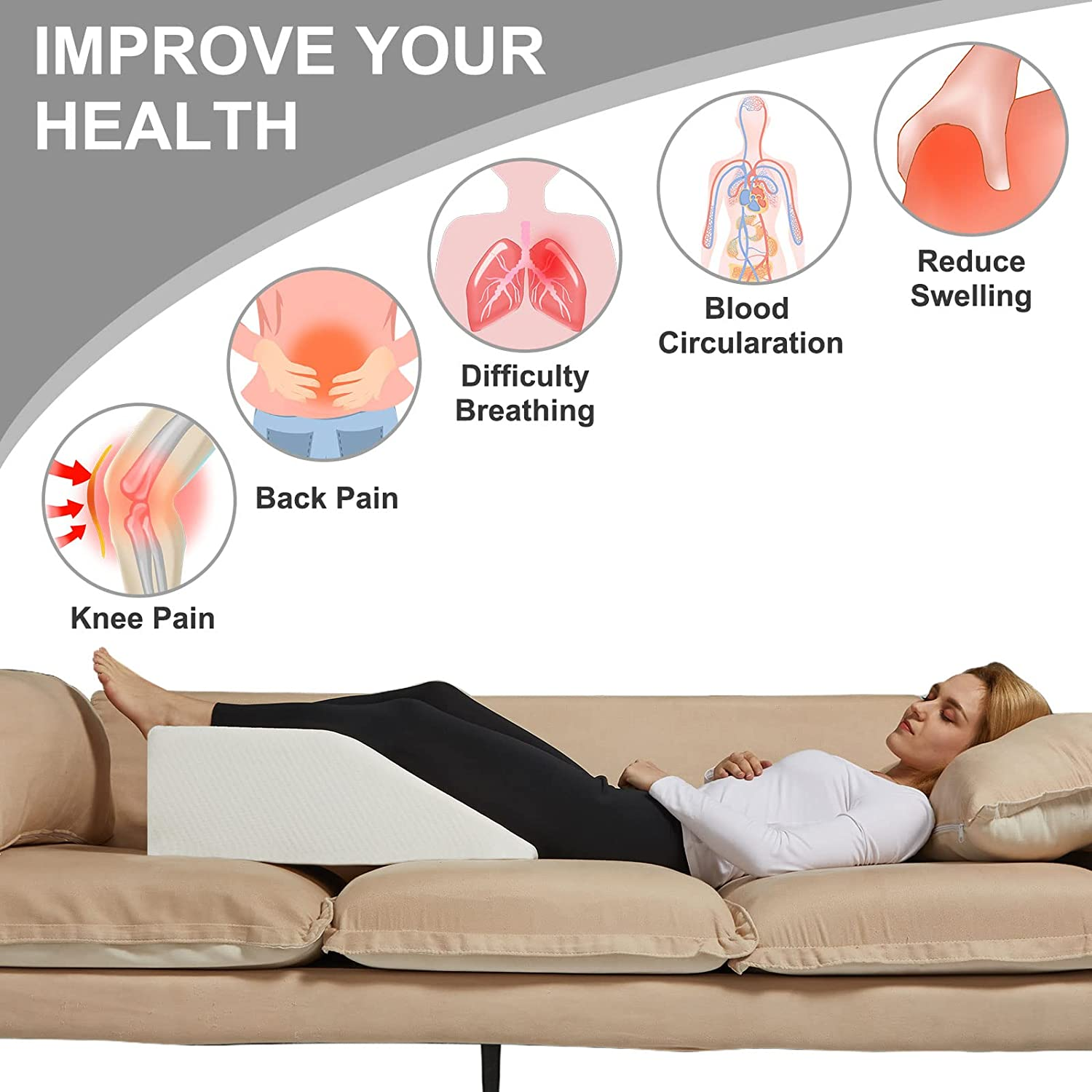 Memory Foam Bed Wedge Leg Elevating Pillow, Leg Pillows for Sleeping, Wedge Pillow to Solve Back Leg Joint Pain,Snoring,Recovery and Reading - Breathable and Washable Cover - Triangle Pillow image number 4