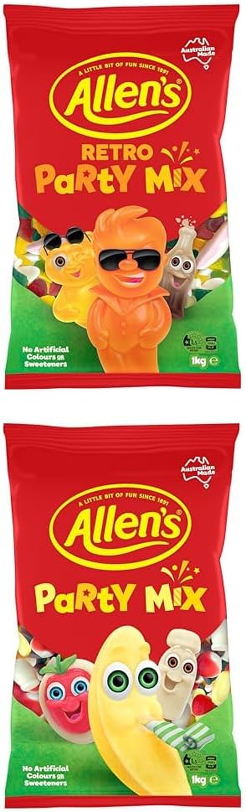 ALLEN'S Lollies Party Bundle - 1X Party Mix 1Kg & 1X Retro Party Mix 1Kg Bulk Bags