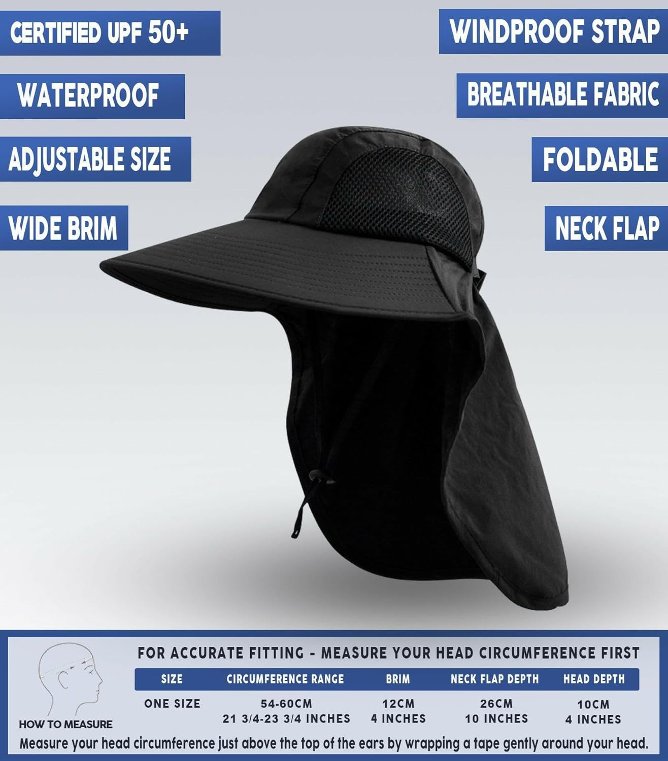 Legionnaire Sun Hat with Neck Flap for Men & Women - Wide Brim Bucket Hat, UPF 50 UV Protection, Boonie Beach Hat with Chin Strap, Ponytail Hole, Perfect for Fishing, Hiking, Camping, Gardening - Darkgrey image number 7