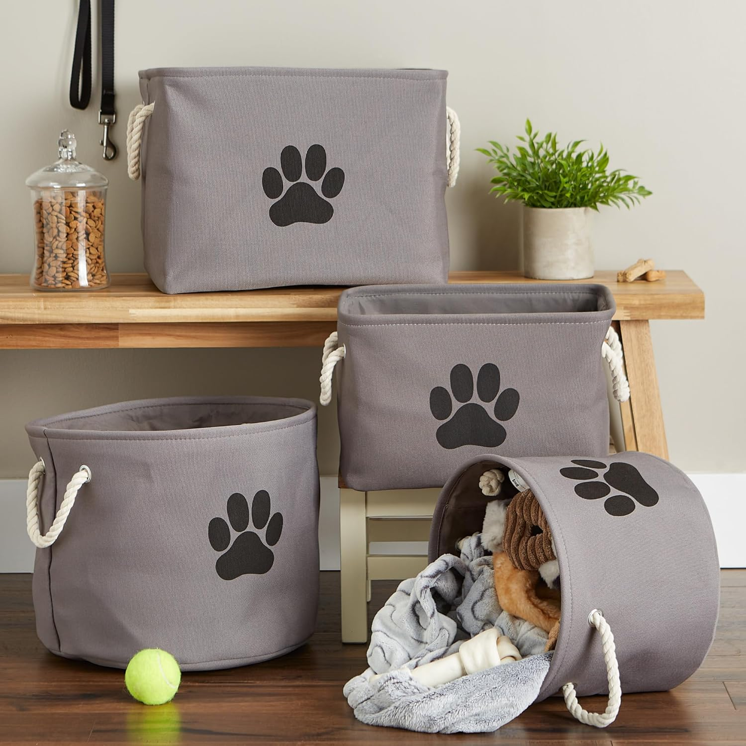 Bone Dry DII Medium Rectangle Pet Toy and Accessory Storage Bin, 16X10X12", Collapsible Organizer Storage Basket for Home D&eacute;cor, Pet Toy, Blankets, Leashes and Food-Gray Paw Print image number 5