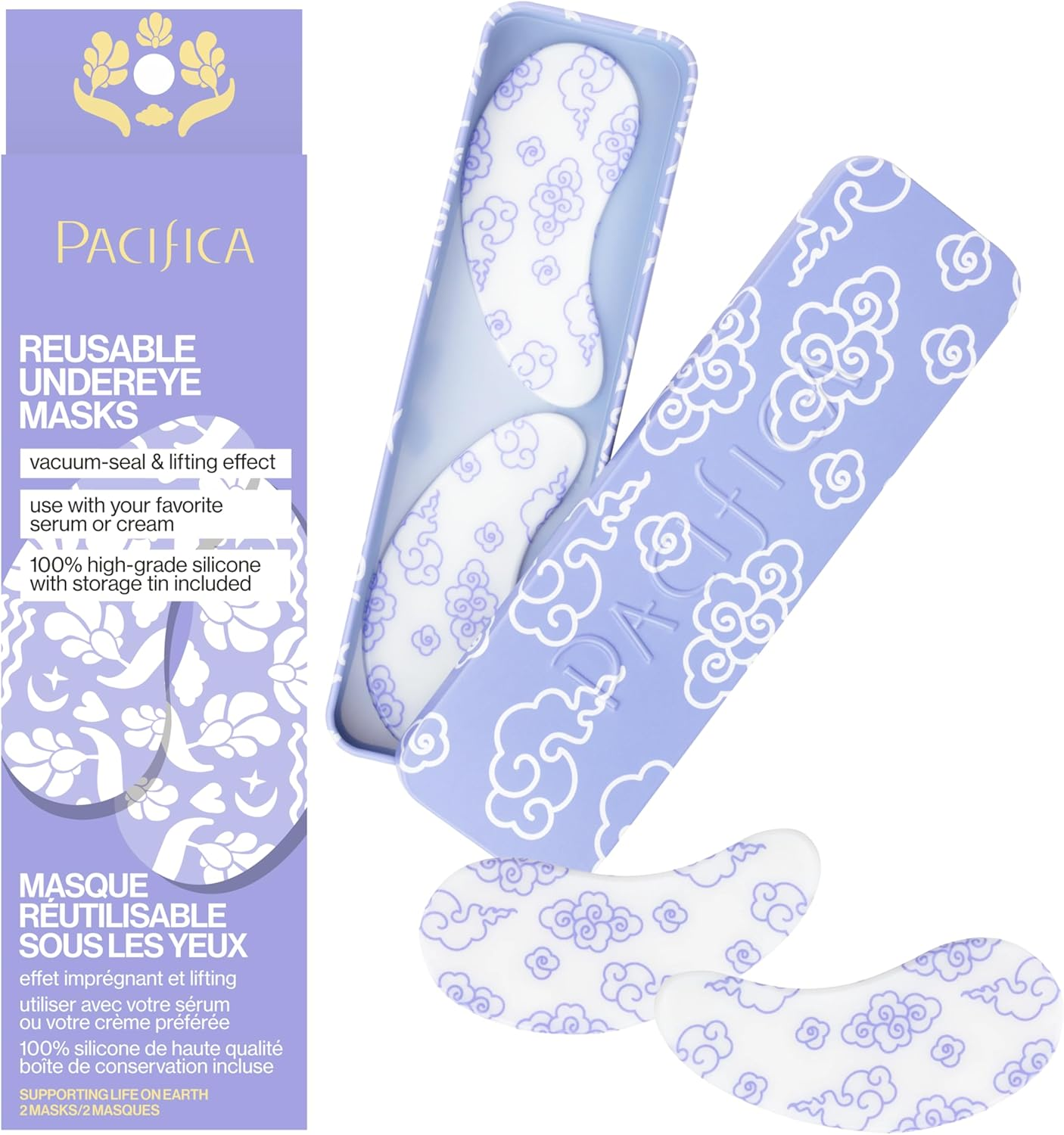 Pacifica Beauty | Reusable Undereye Mask | 100% Silicone | Vacuum Seal & Lifting Effect | Minimize Fine Lines + Wrinkles | Pair with Serum | Storage Tin Included | Vegan + Cruelty Free image number 1