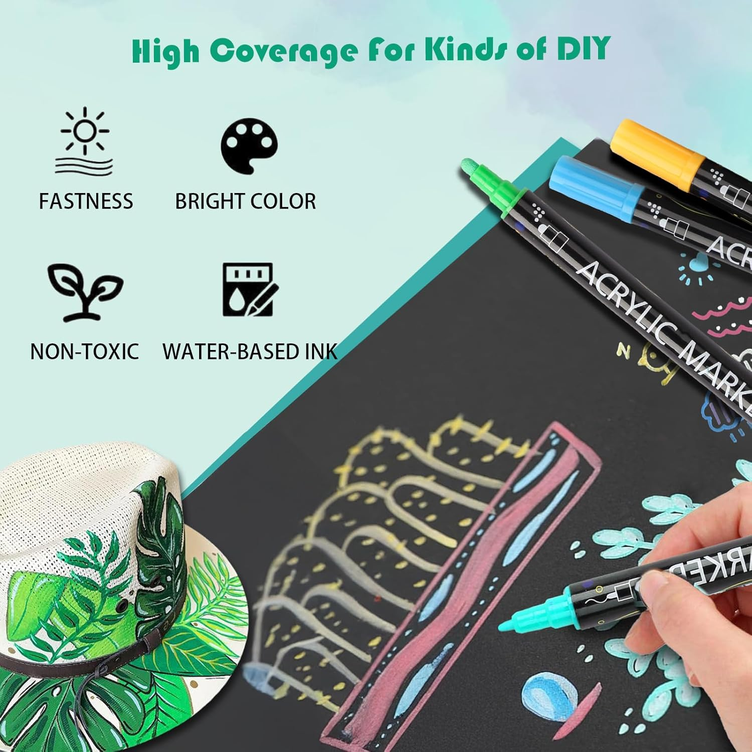 24 Colors Acrylic Paint Pens,Acrylic Paint Markers Dual Tip with Fine Tip and Dot Tip,Dot Maker for Kids Adults, Glass, Stone, Wood, Canvas, Paper, Pottery - 36 Colors image number 3