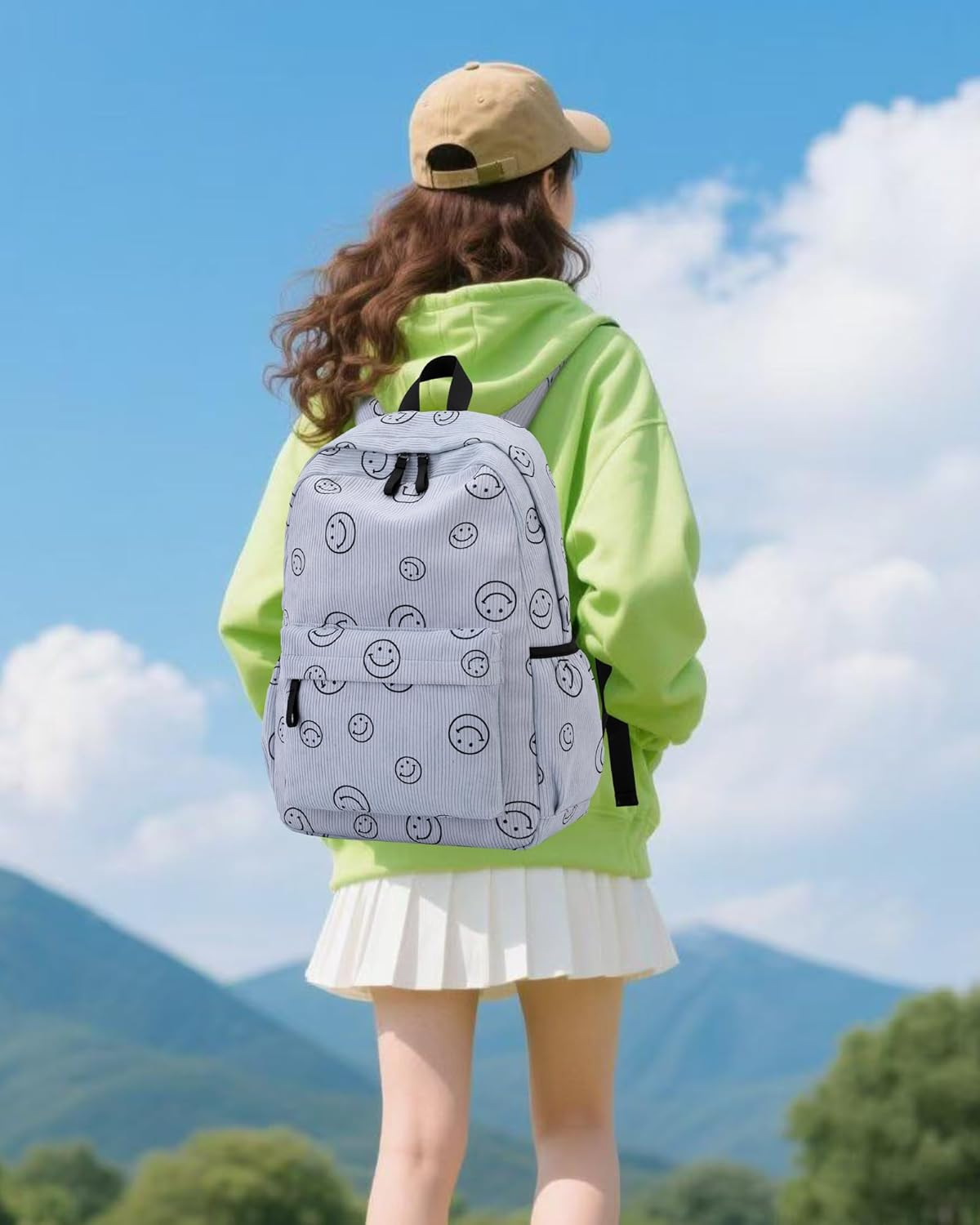 Tanweibago Backpack for Girls Boy Teen Corduroy Bookbags Elementary Middle High School with Lunch Box Pencil Bag