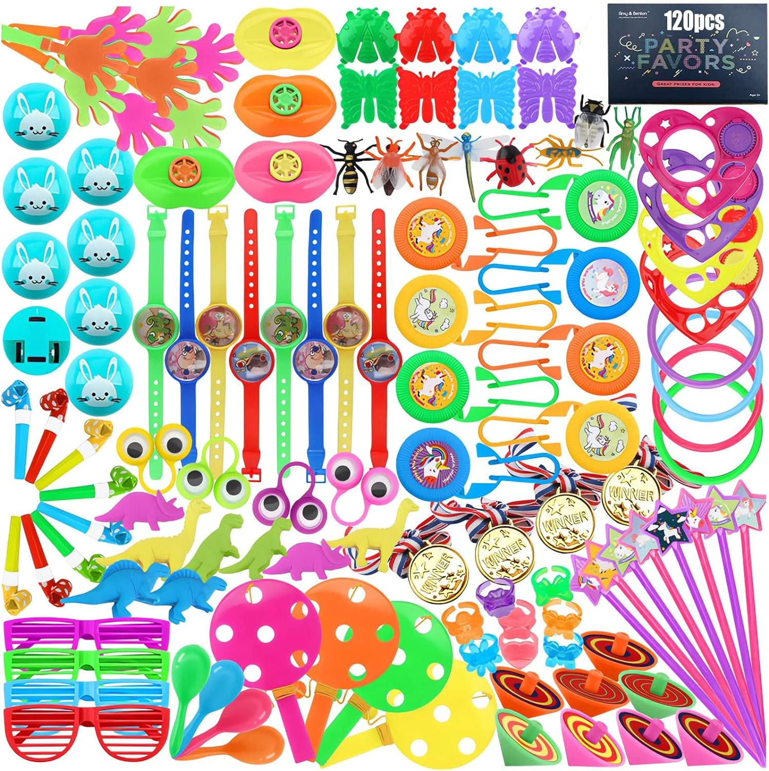 120 Pcs Kids Party Bag Fillers, Party Gifts for Children Birthday, Goodie Bag Fillers, Assortment Treasure Box Prizes, Prizes for Kids Classroom Rewards, Carnival Prizes
