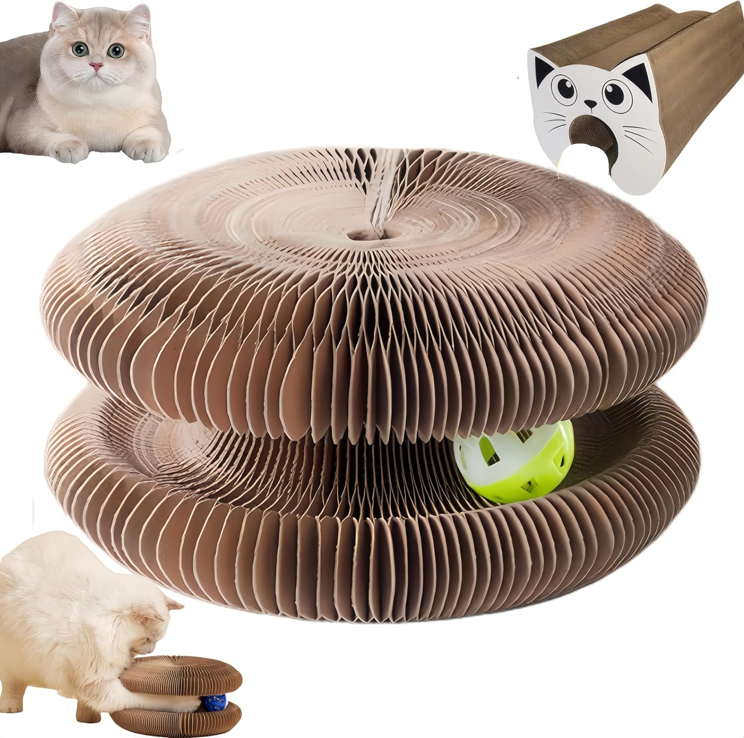 Febohao Cat Scratcher Board Post Portable Pet Interactive Cat Accordion Toy with Ball for Indoor Protect Sofa from Cat Scratching
